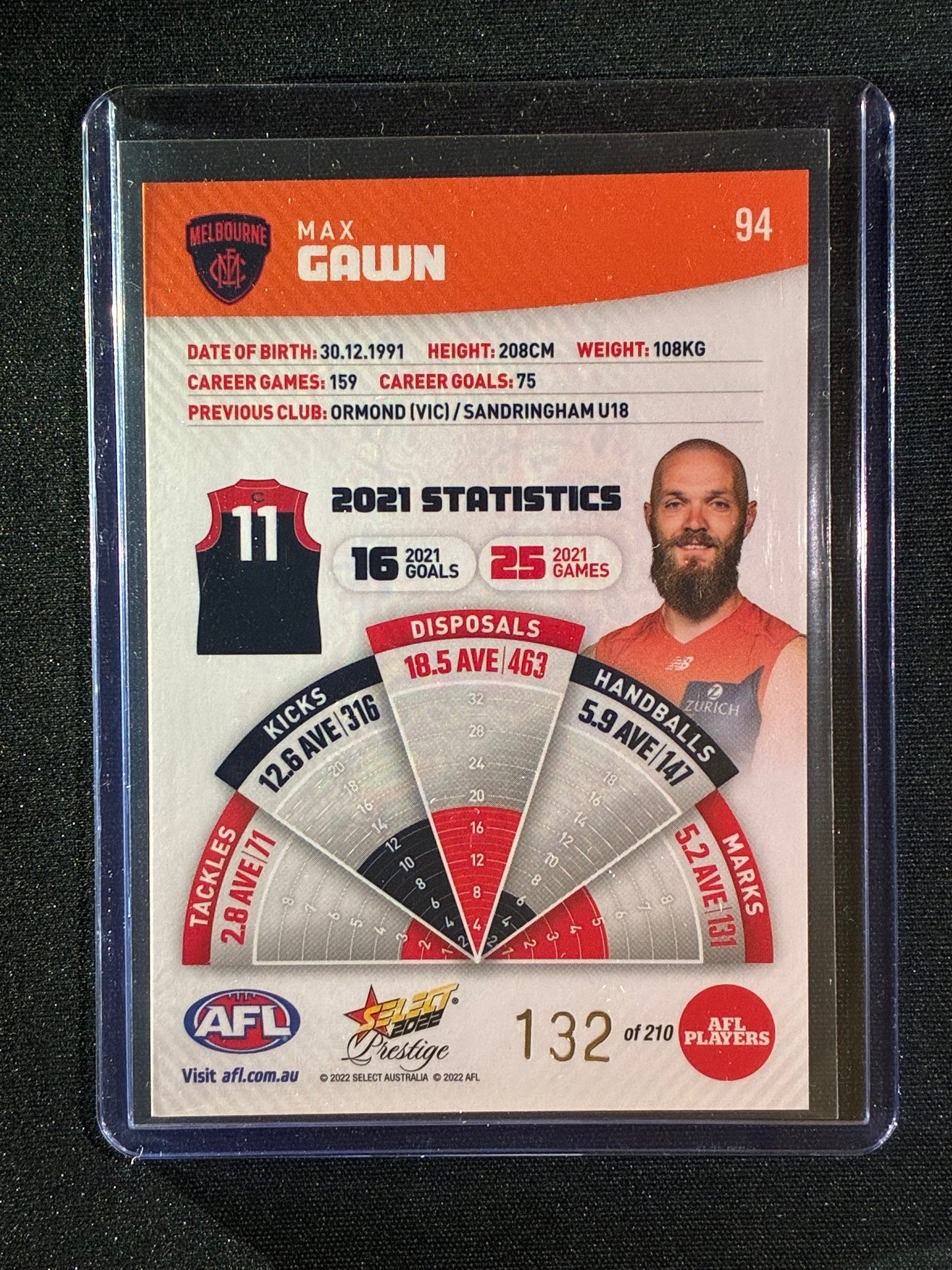 2022 Footy Stars Prestige MAX GAWN Orange Parallel 132/210