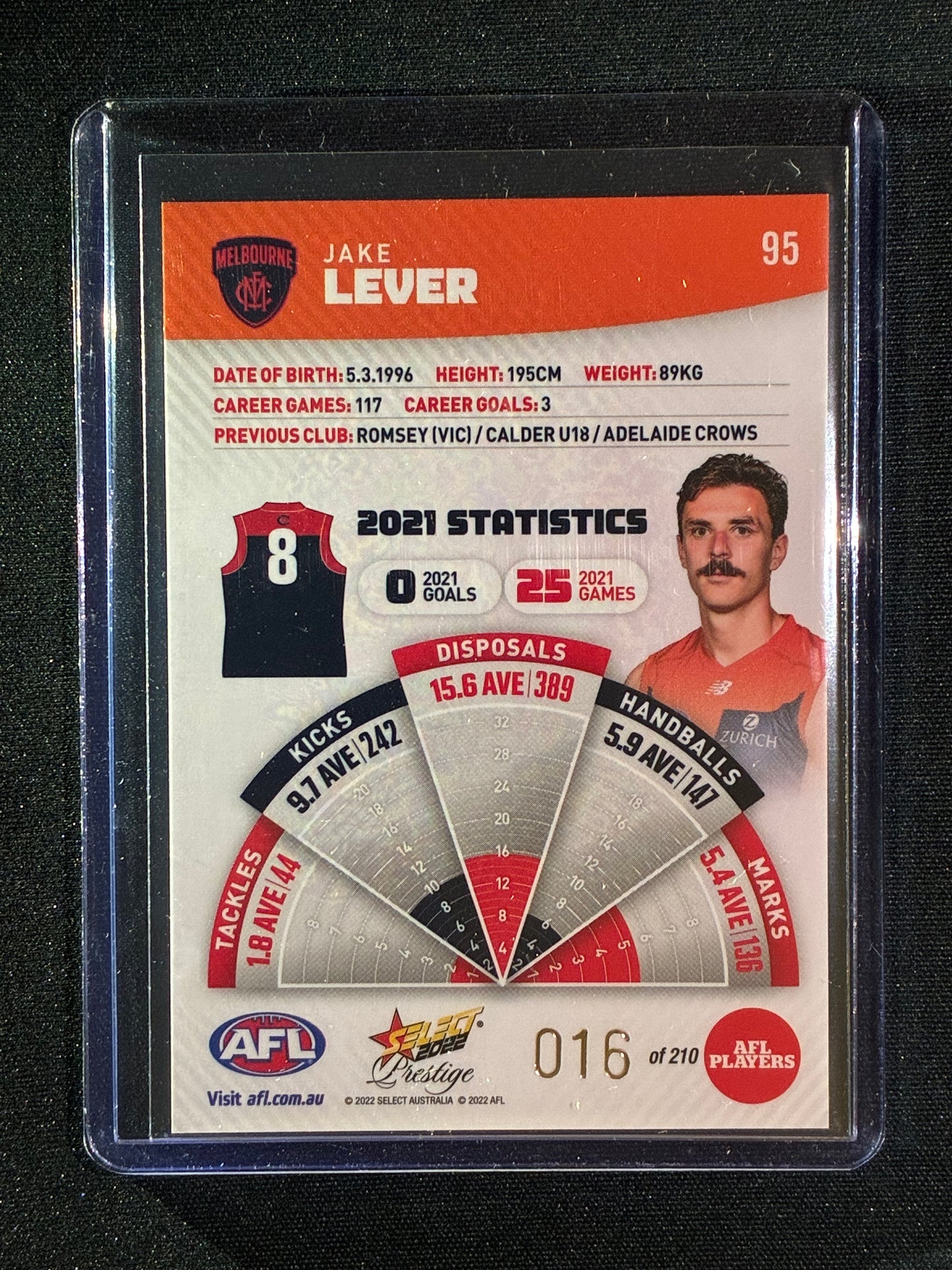 2022 Footy Stars Prestige JAKE LEVER Orange Parallel 16/210
