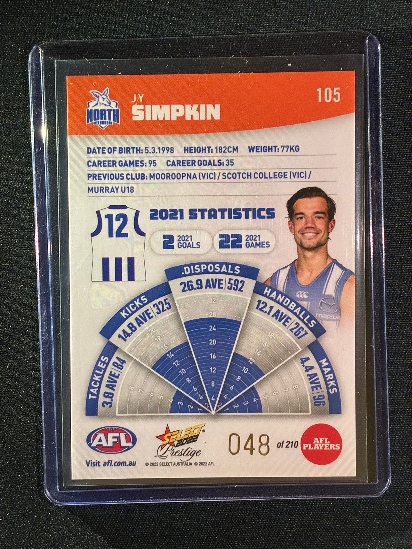 2022 Footy Stars Prestige JY SIMPKIN Orange Parallel 48/210
