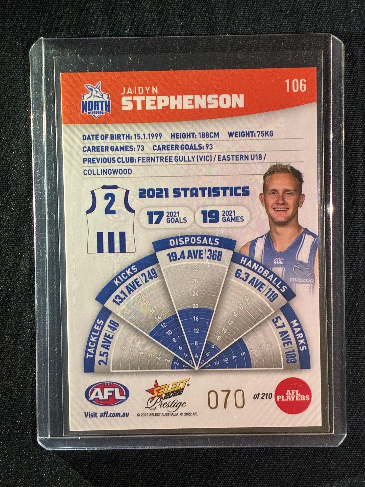 2022 Footy Stars Prestige JAIDYN STEPHENSON Orange Parallel 70/210