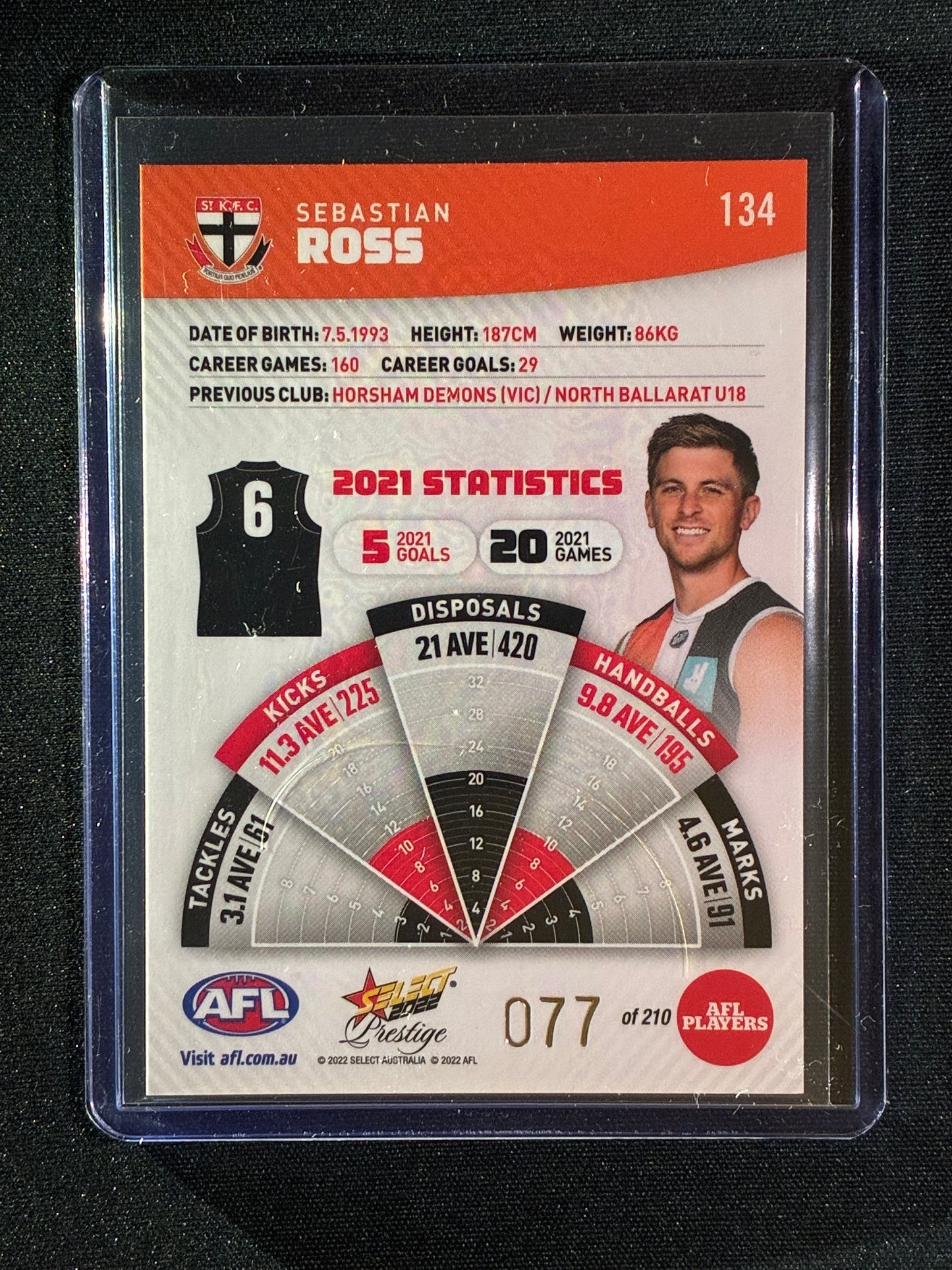 2022 Footy Stars Prestige SEBASTIAN ROSS Orange Parallel 77/210