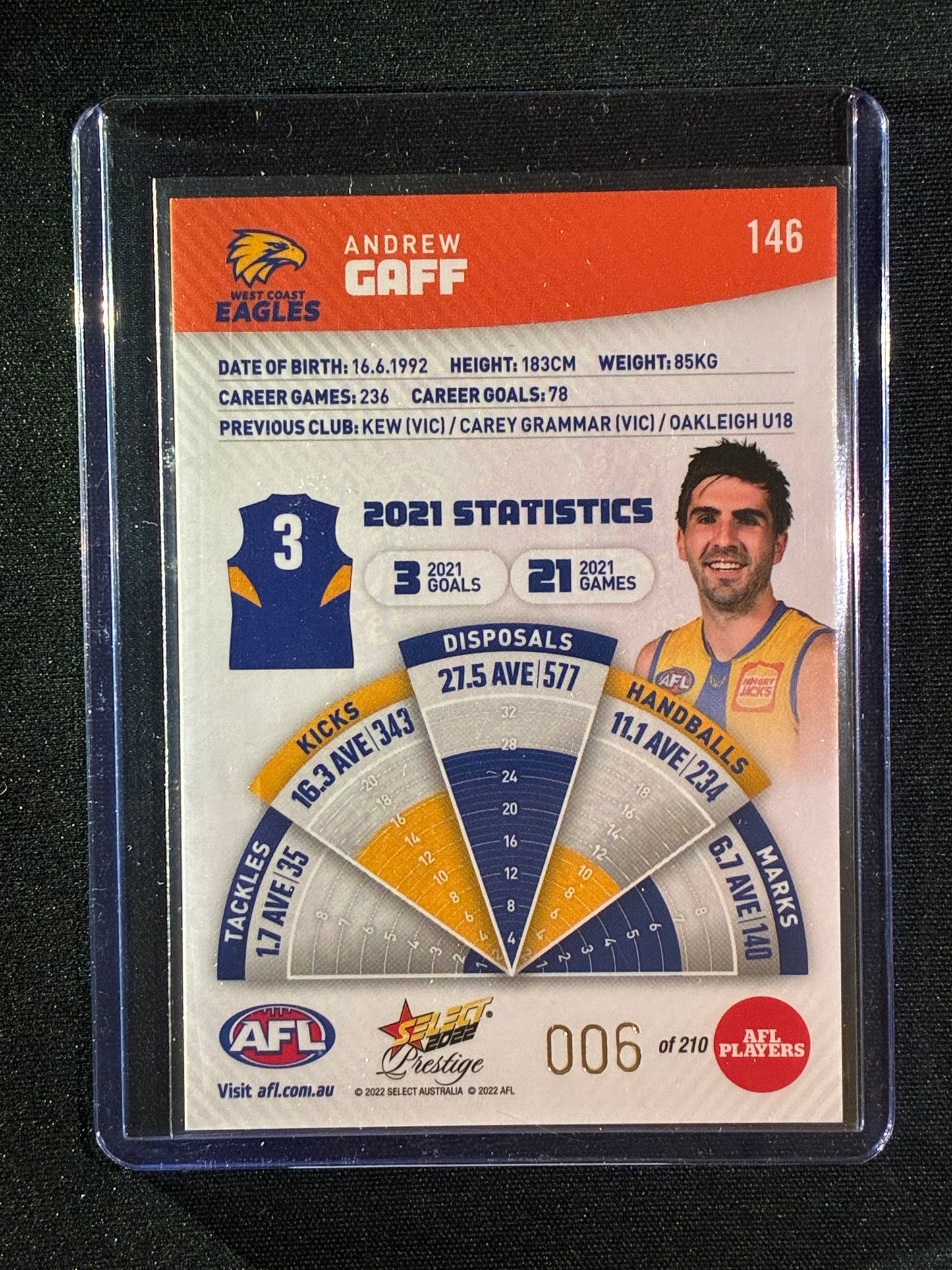 2022 Footy Stars Prestige ANDREW GAFF Orange Parallel 006/210