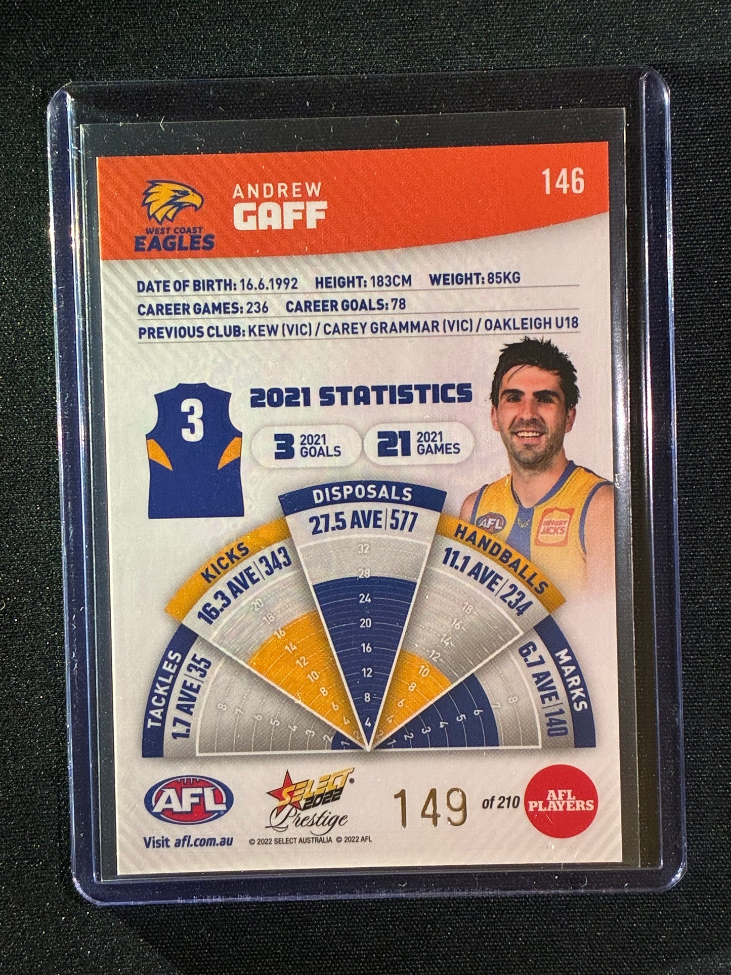 2022 Footy Stars Prestige ANDREW GAFF Orange Parallel 149/210