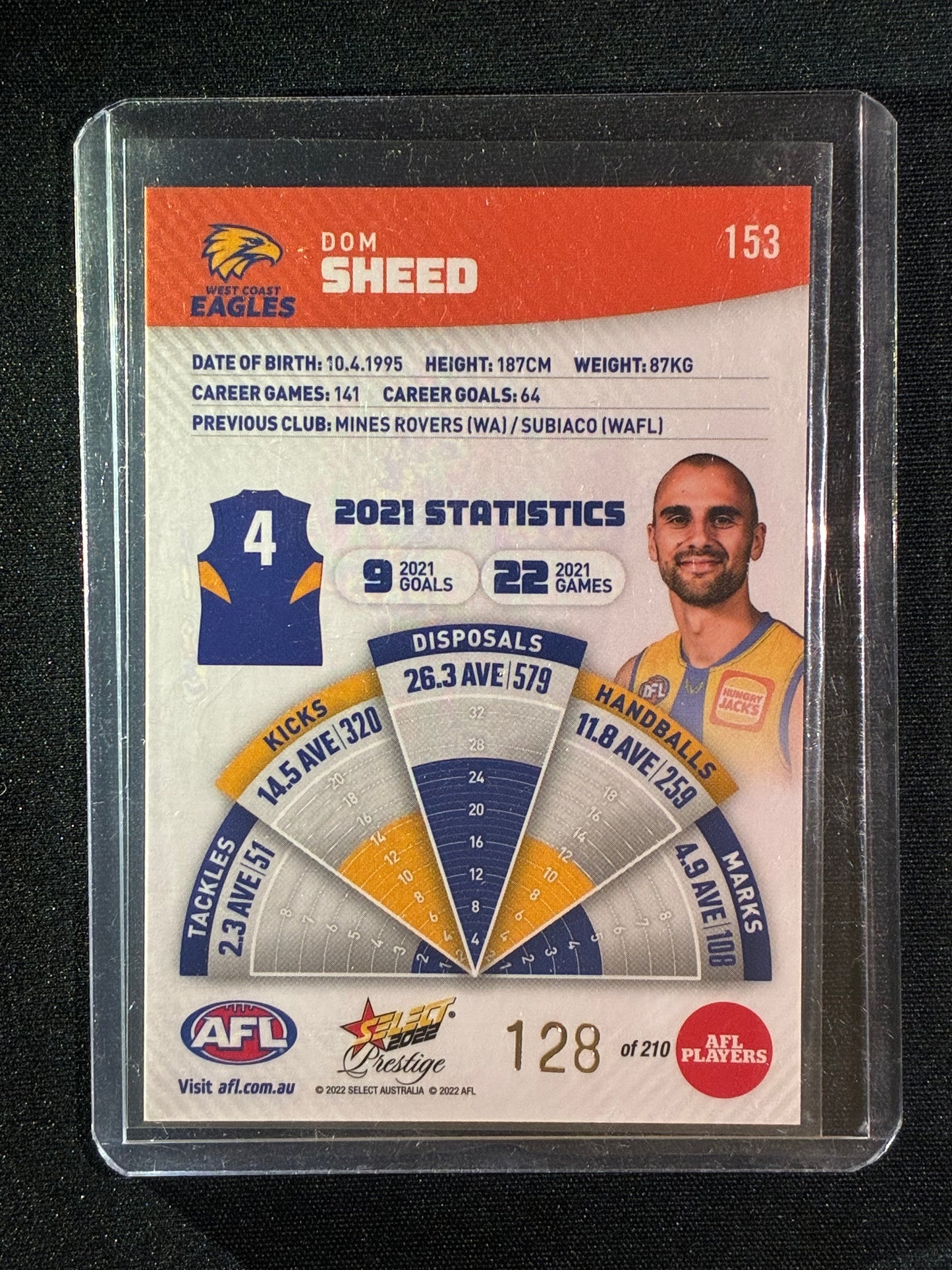 2022 Footy Stars Prestige DOM SHEED Orange Parallel 128/210