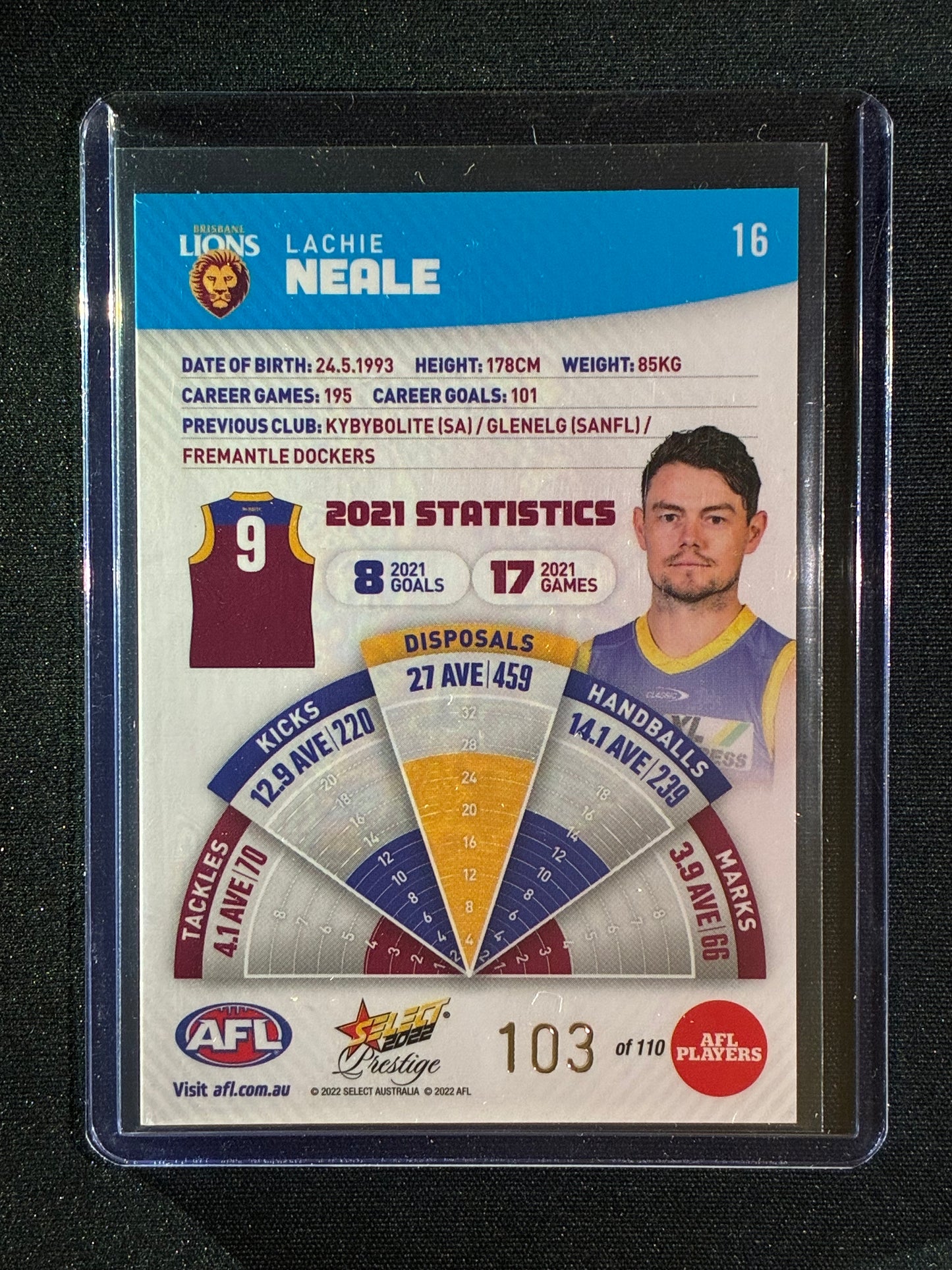 2022 Footy Stars Prestige LACHIE NEALE Blue Parallel 103/110