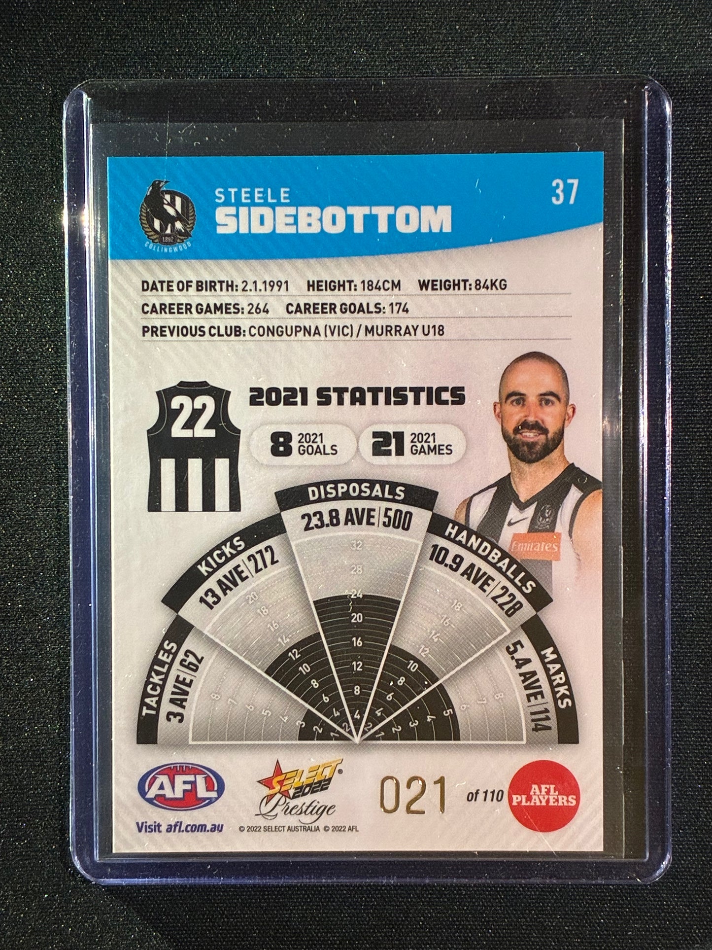 2022 Footy Stars Prestige STEELE SIDEBOTTOM Blue Parallel 21/110