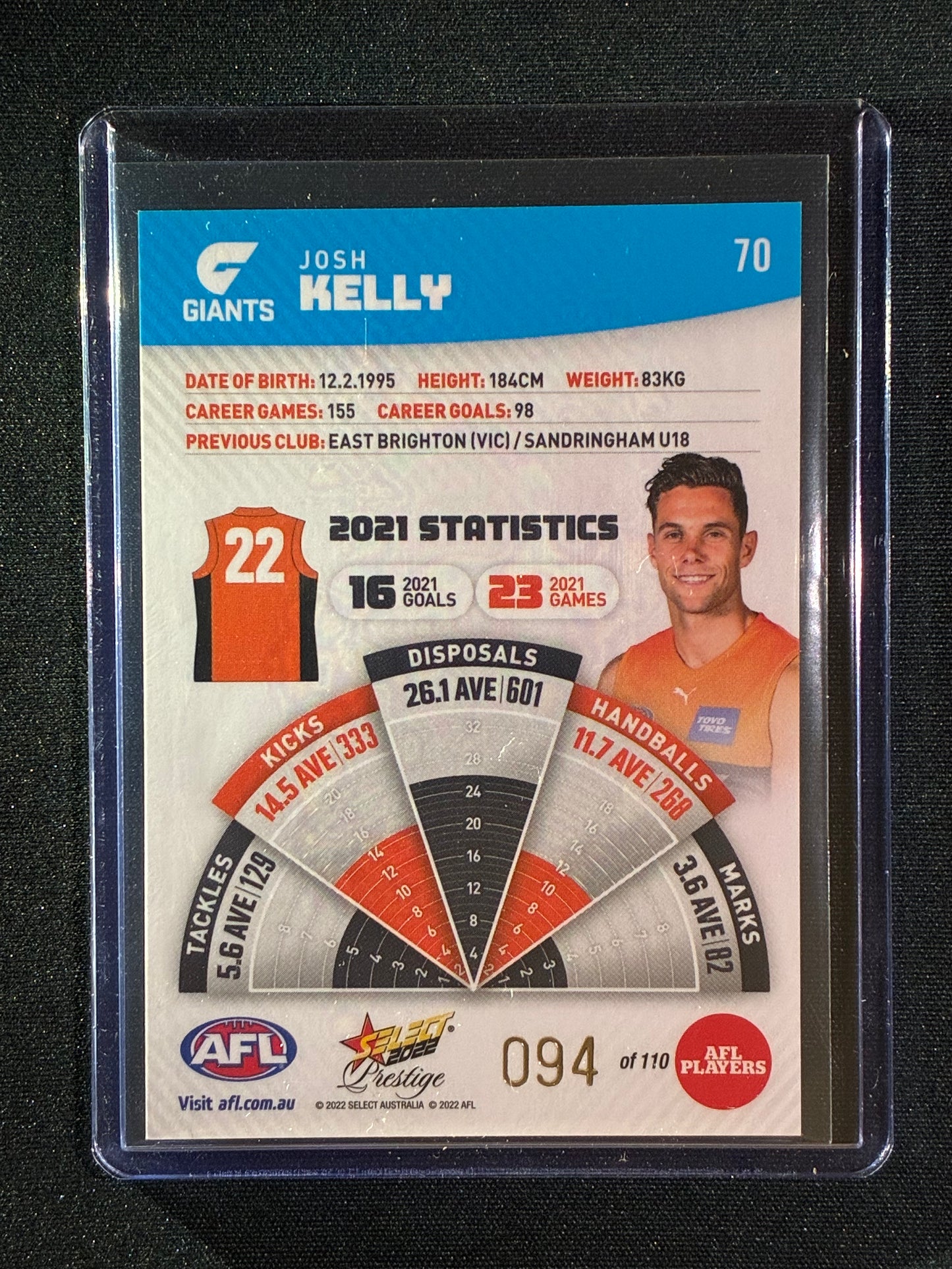 2022 Footy Stars Prestige JOSH KELLY Blue Parallel 94/110