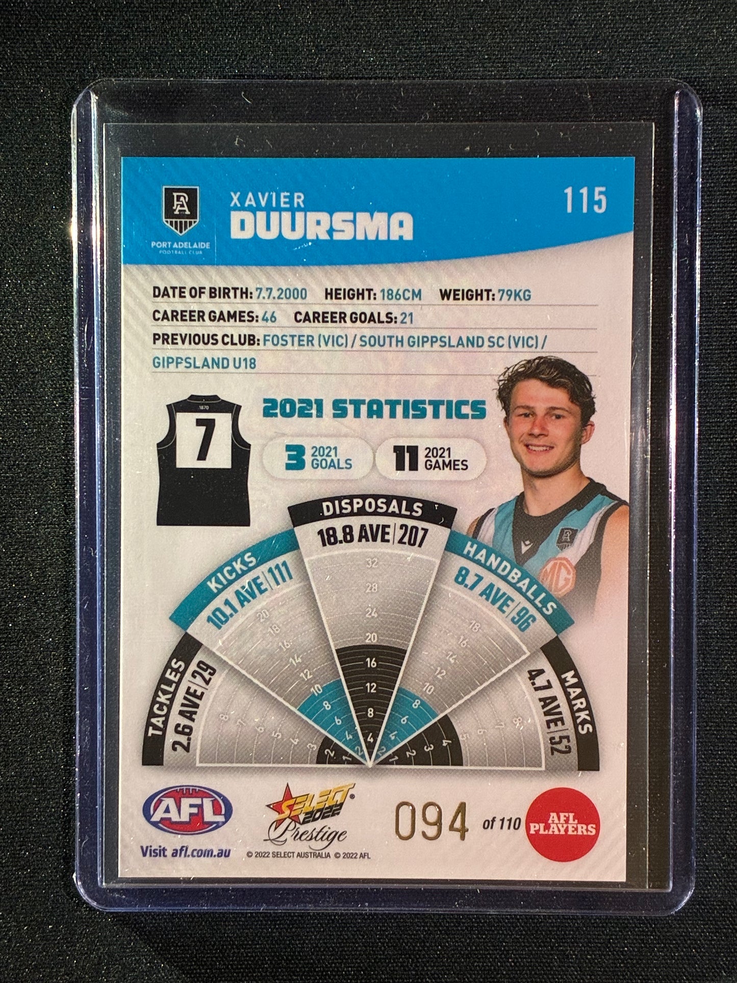2022 Footy Stars Prestige XAVIER DUURSMA Blue Parallel 94/110