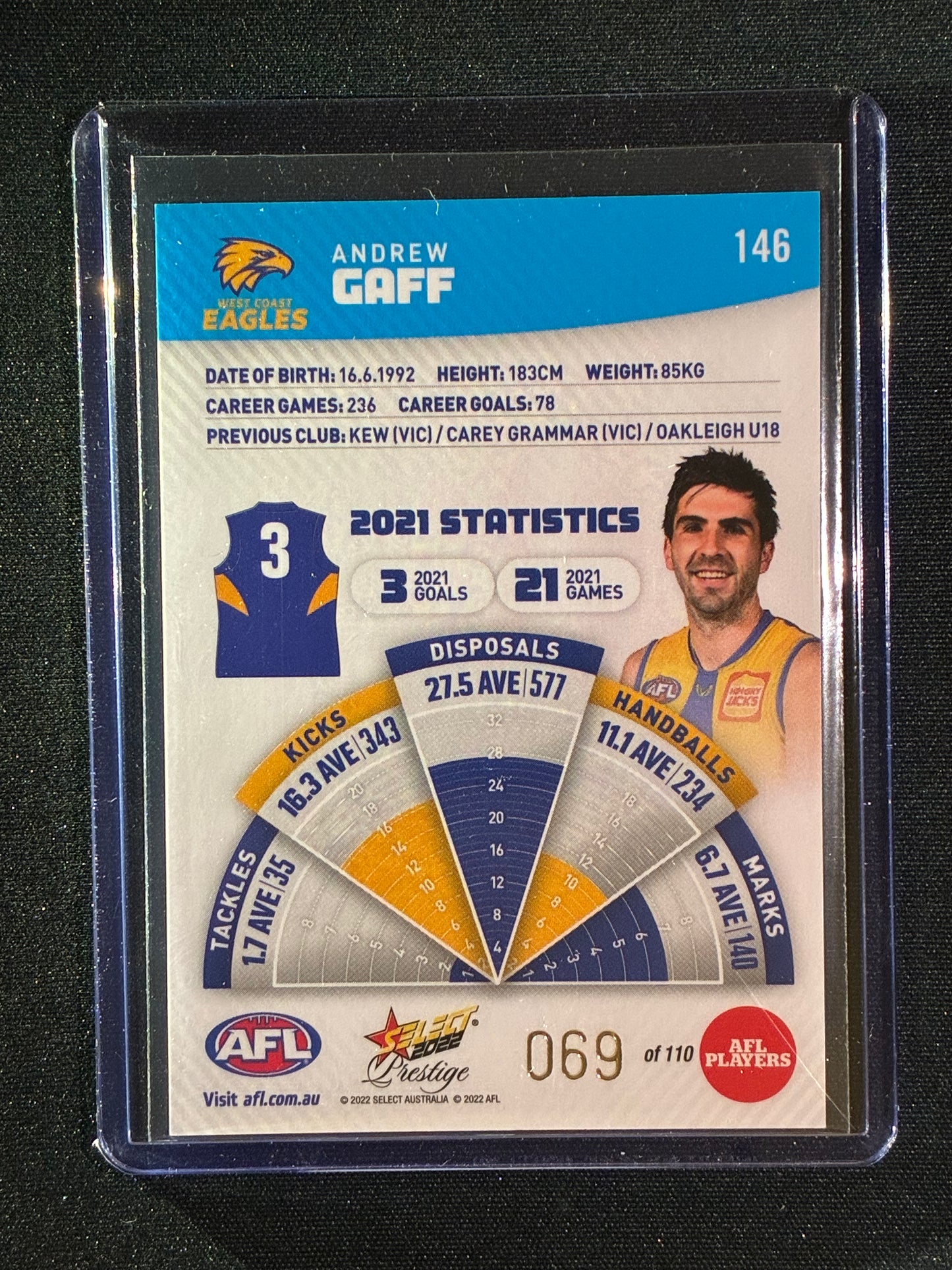 2022 Footy Stars Prestige ANDREW GAFF Blue Parallel 69/110