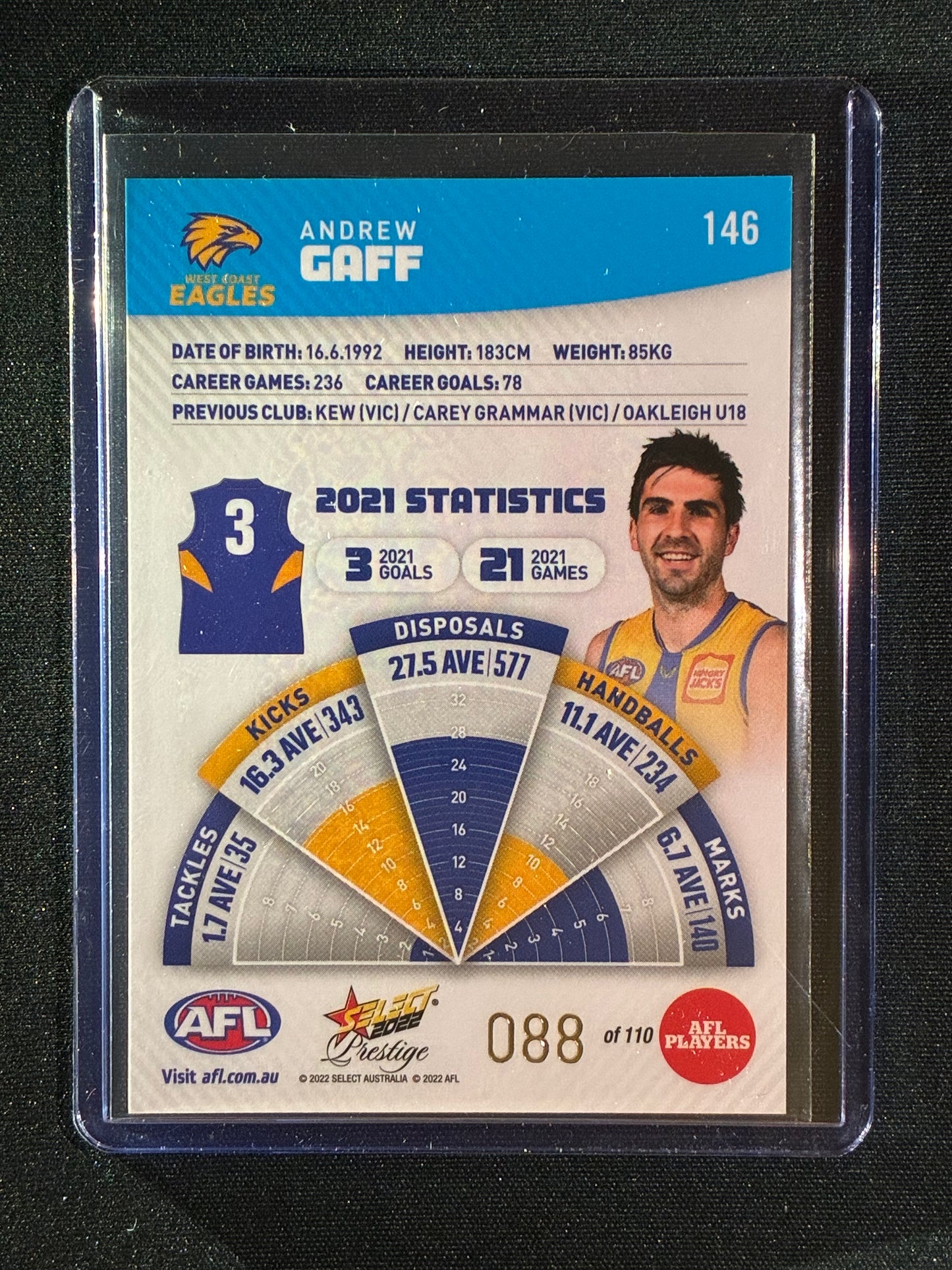 2022 Footy Stars Prestige ANDREW GAFF Blue Parallel 88/110