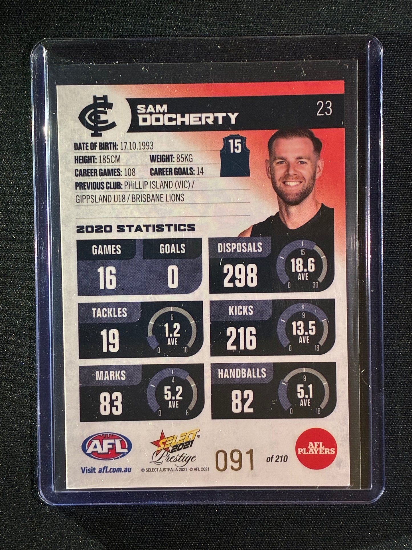 2021 Footy Stars Prestige SAM DOCHERTY Red Orange Parallel 91/210