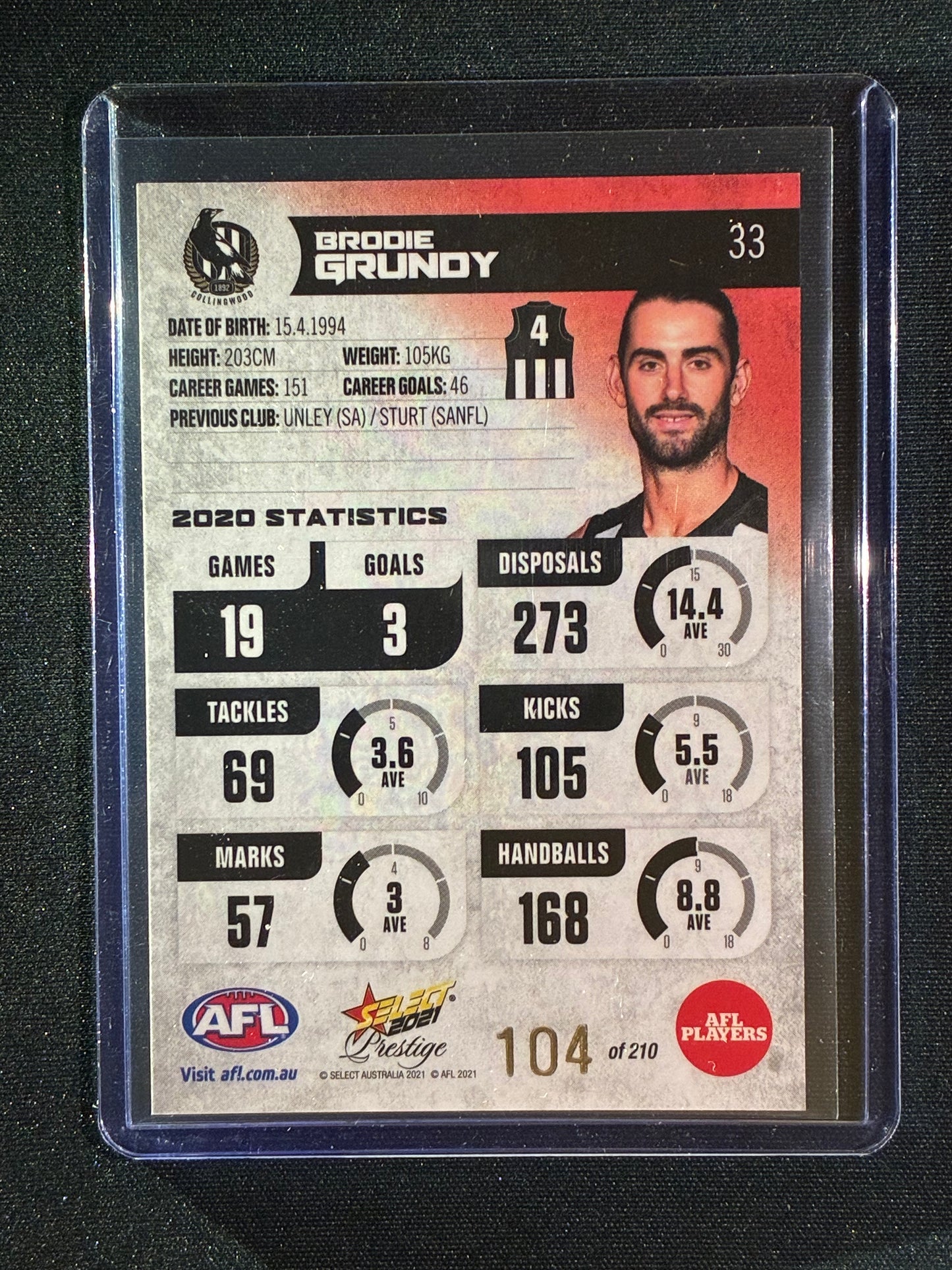 2021 Footy Stars Prestige BRODIE GRUNDY Red Orange Parallel 104/210