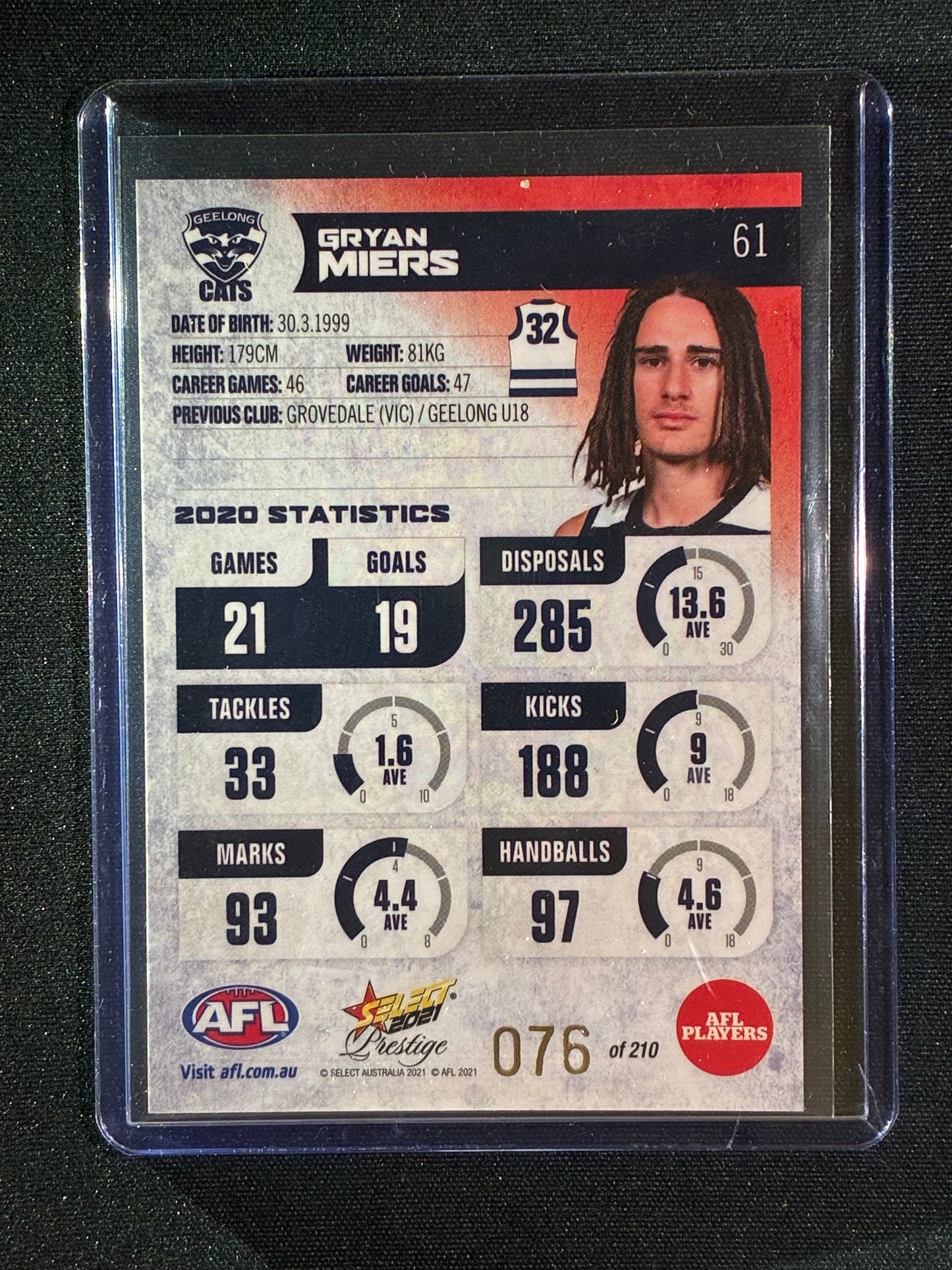 2021 Footy Stars Prestige GRYAN MIERS Red Orange Parallel 76/210