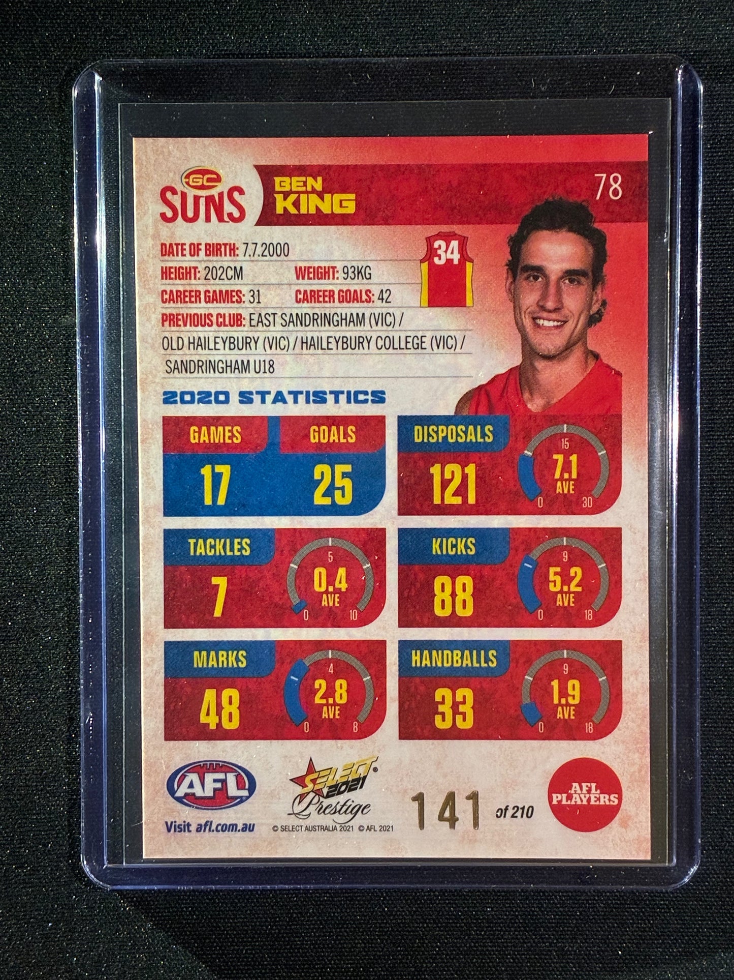 2021 Footy Stars Prestige BEN KING Red Orange Parallel 141/210