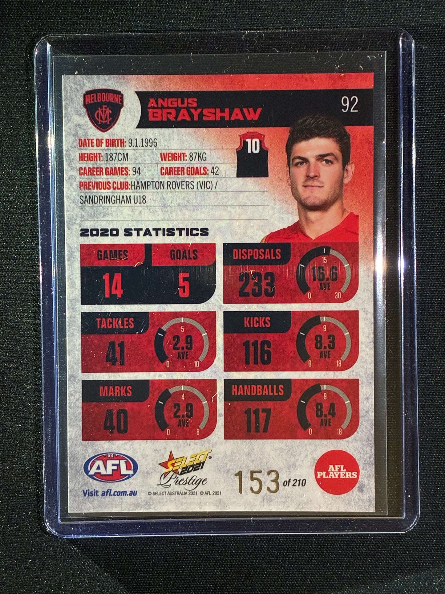 2021 Footy Stars Prestige ANGUS BRAYSHAW Red Orange Parallel 153/210