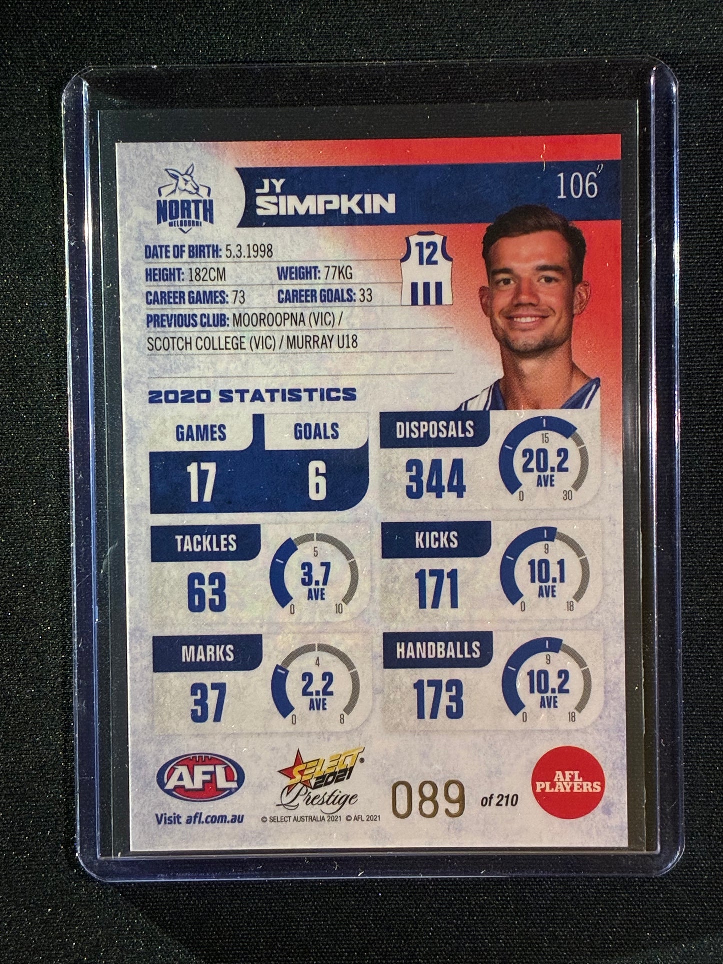 2021 Footy Stars Prestige JY SIMPKIN Red Orange Parallel 89/210