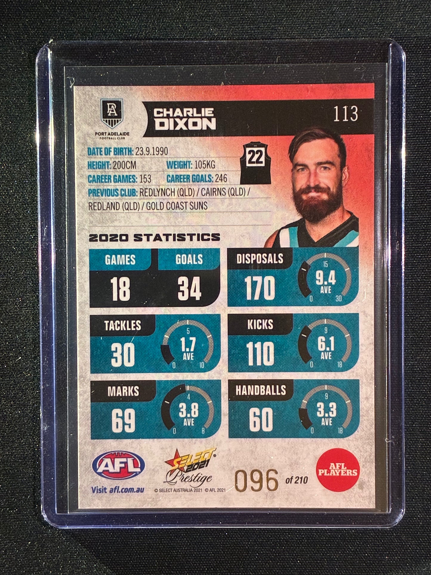 2021 Footy Stars Prestige CHARLIE DIXON Red Orange Parallel 96/210