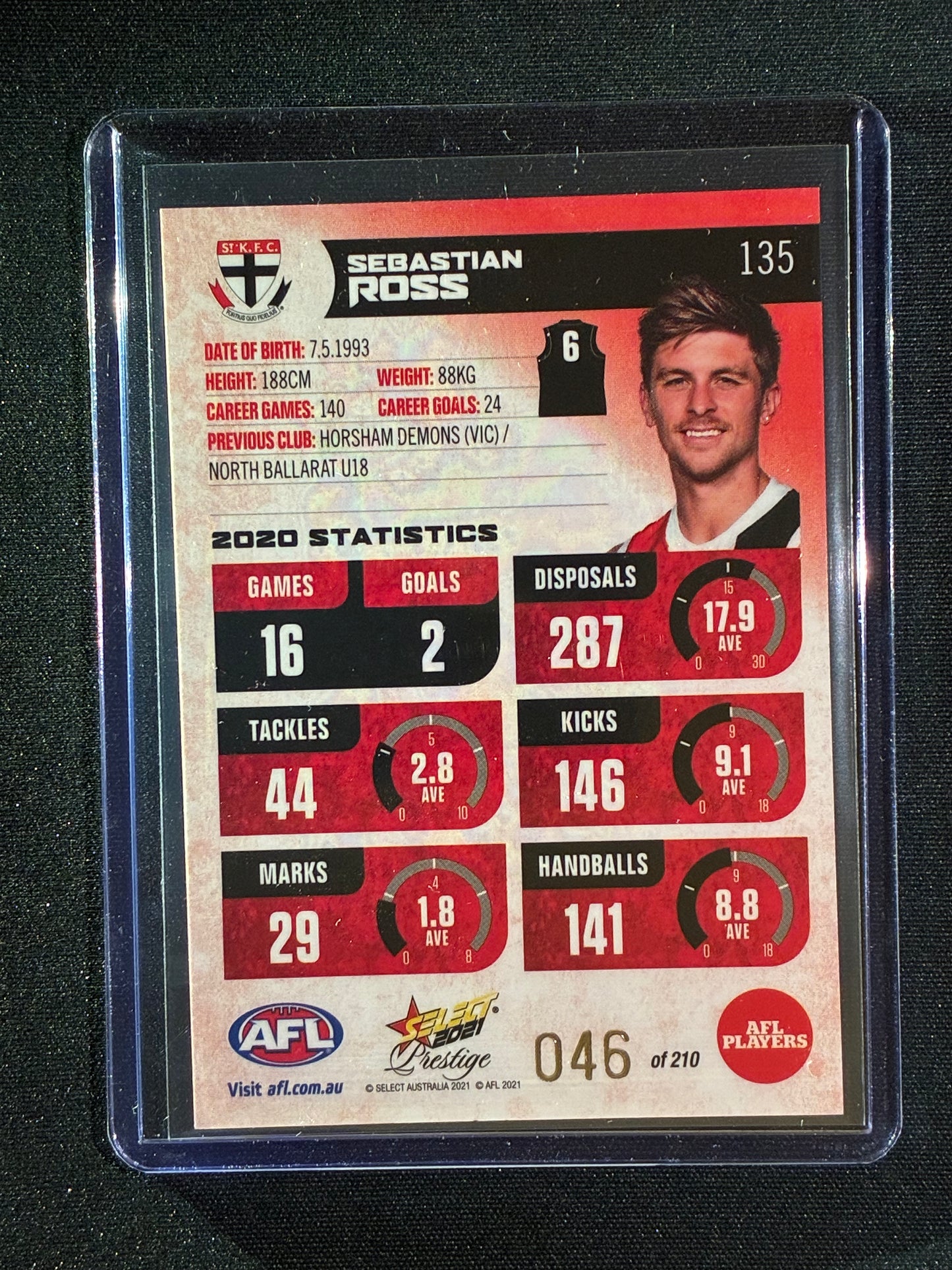 2021 Footy Stars Prestige SEBASTIAN ROSS Red Orange Parallel 46/210