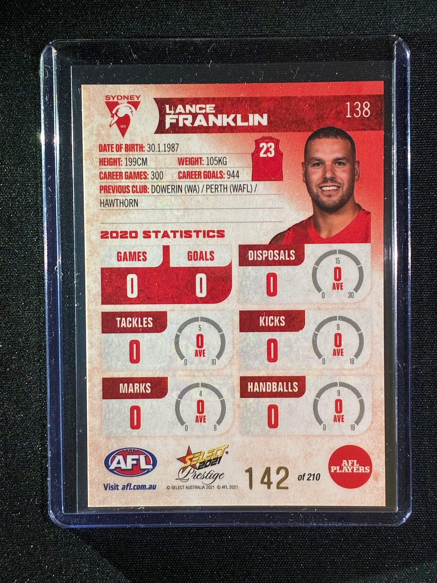 2021 Footy Stars Prestige LANCE FRANKLIN Red Orange Parallel 142/210