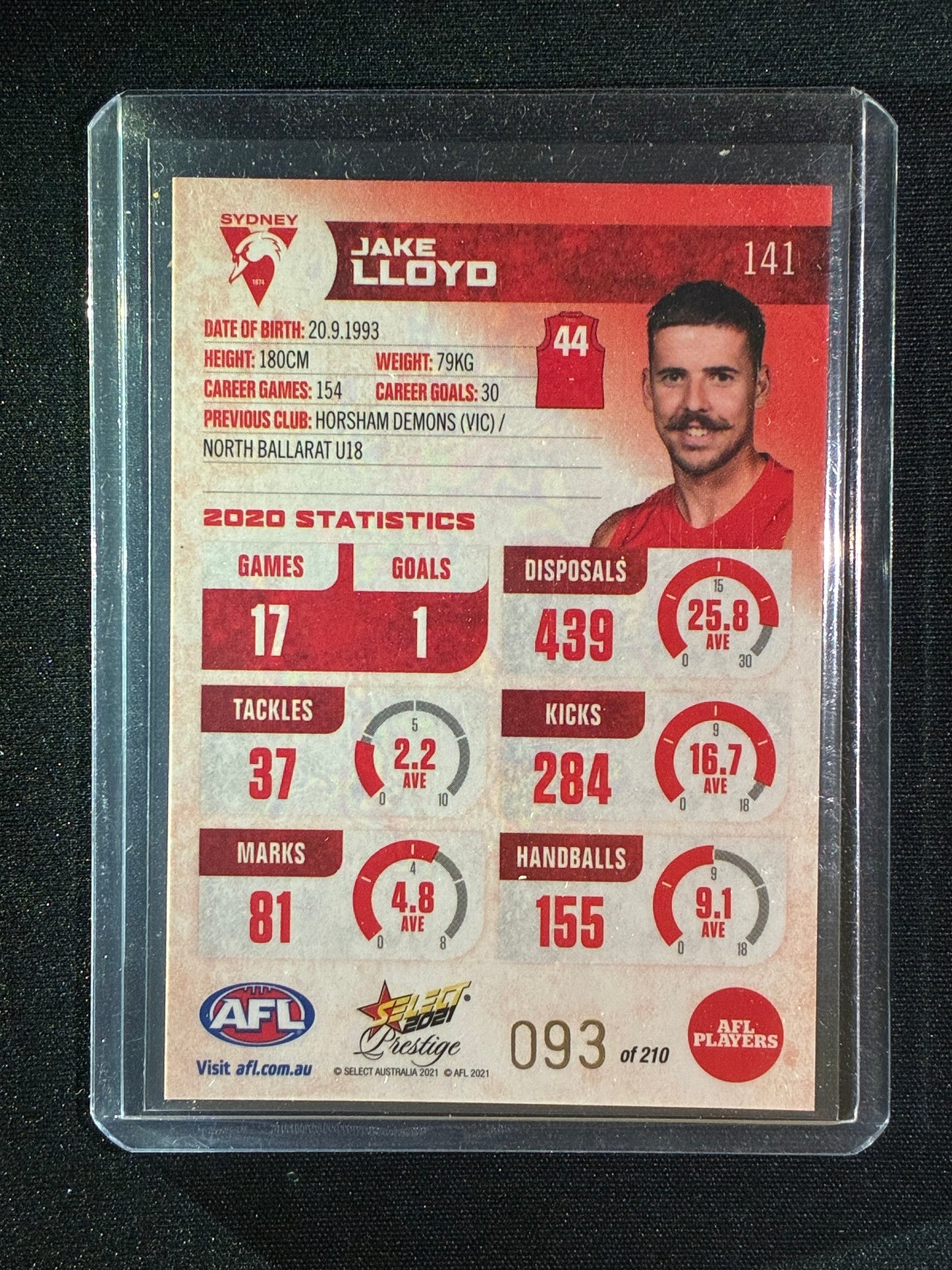 2021 Footy Stars Prestige JAKE LLOYD Red Orange Parallel 93/210