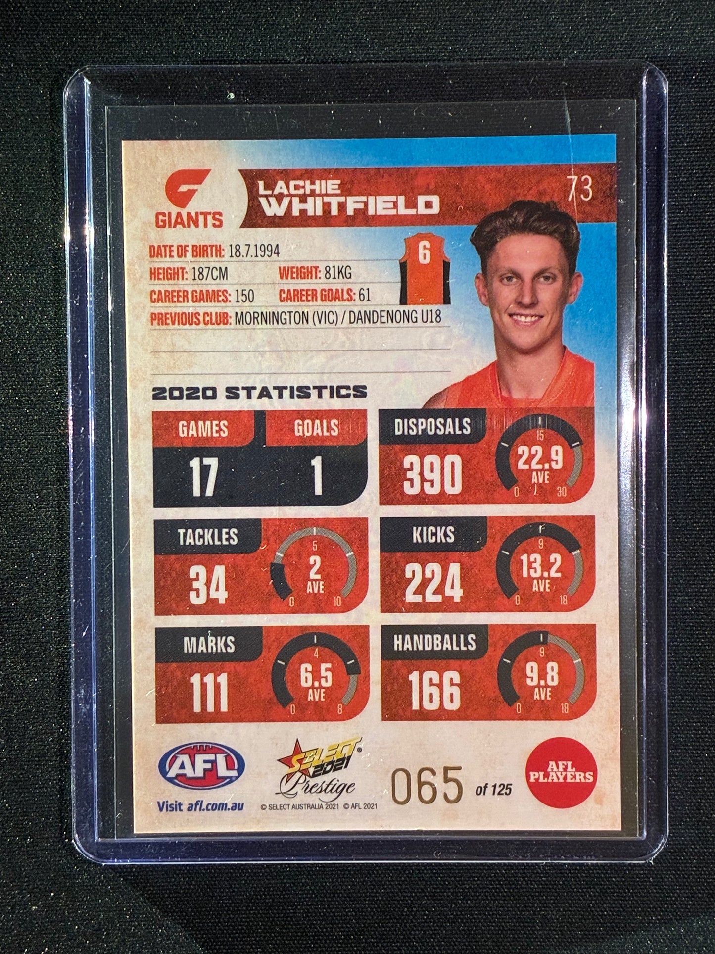 2021 Footy Stars Prestige LACHIE WHITFIELD Blue Parallel 65/125