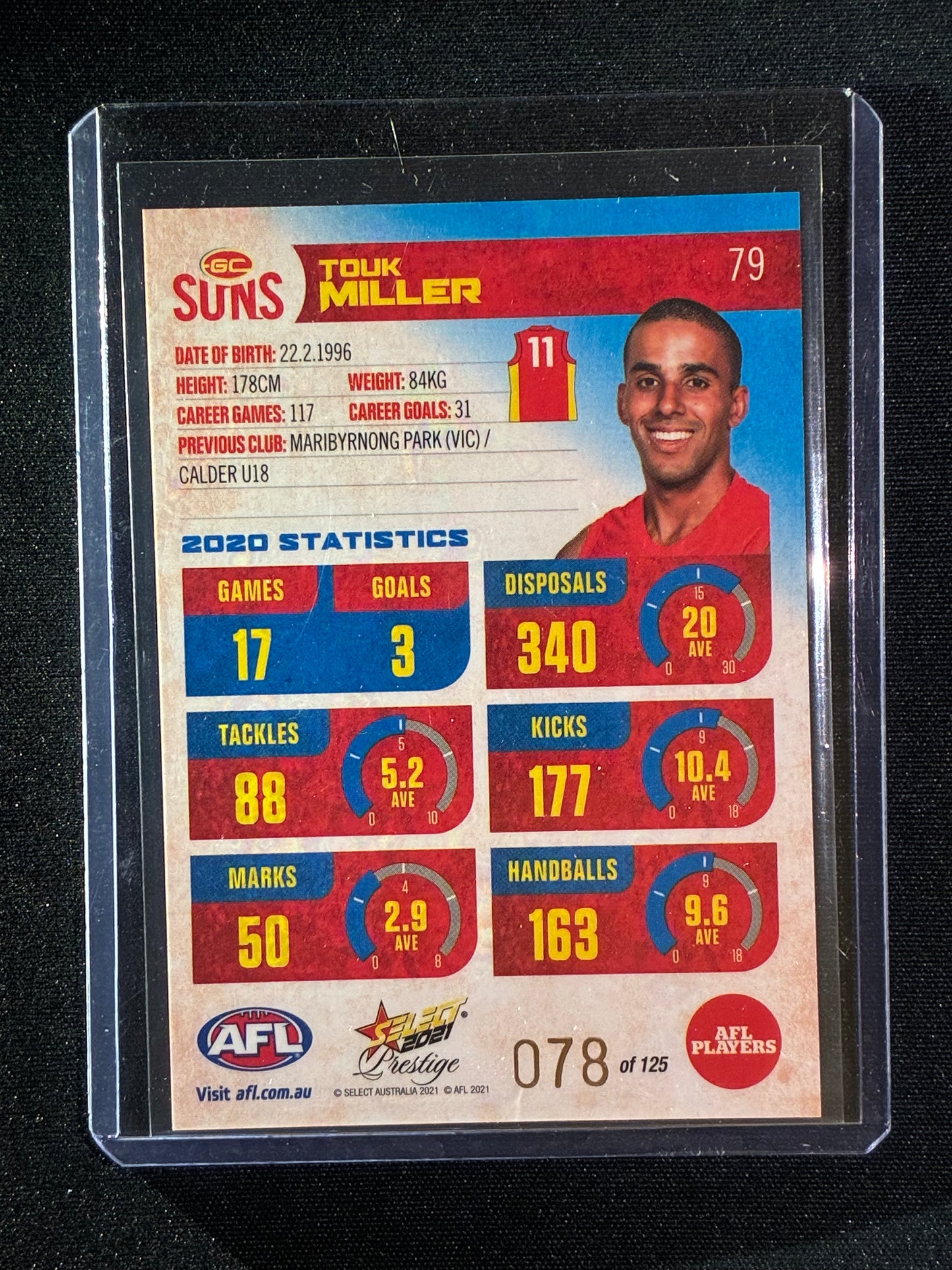 2021 Footy Stars Prestige TOUK MILLER Blue Parallel 78/125
