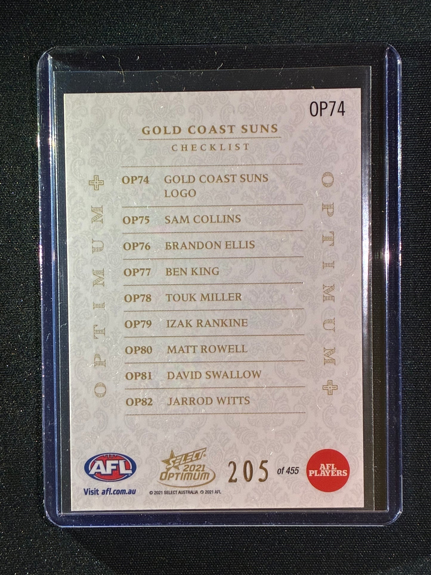 2021 Optimum GOLD COAST SUNS LOGO CHECKLIST Optimum+ Plus 205/455