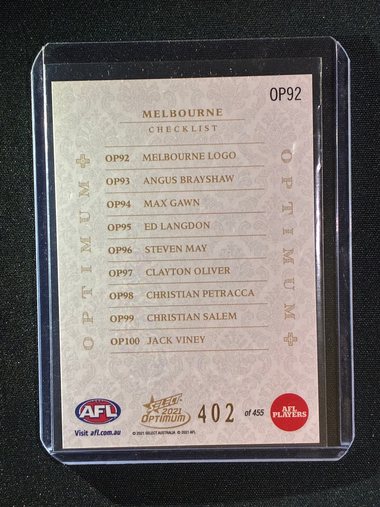 2021 Optimum MELBOURNE DEMONS LOGO CHECKLIST Optimum+ Plus 402/455