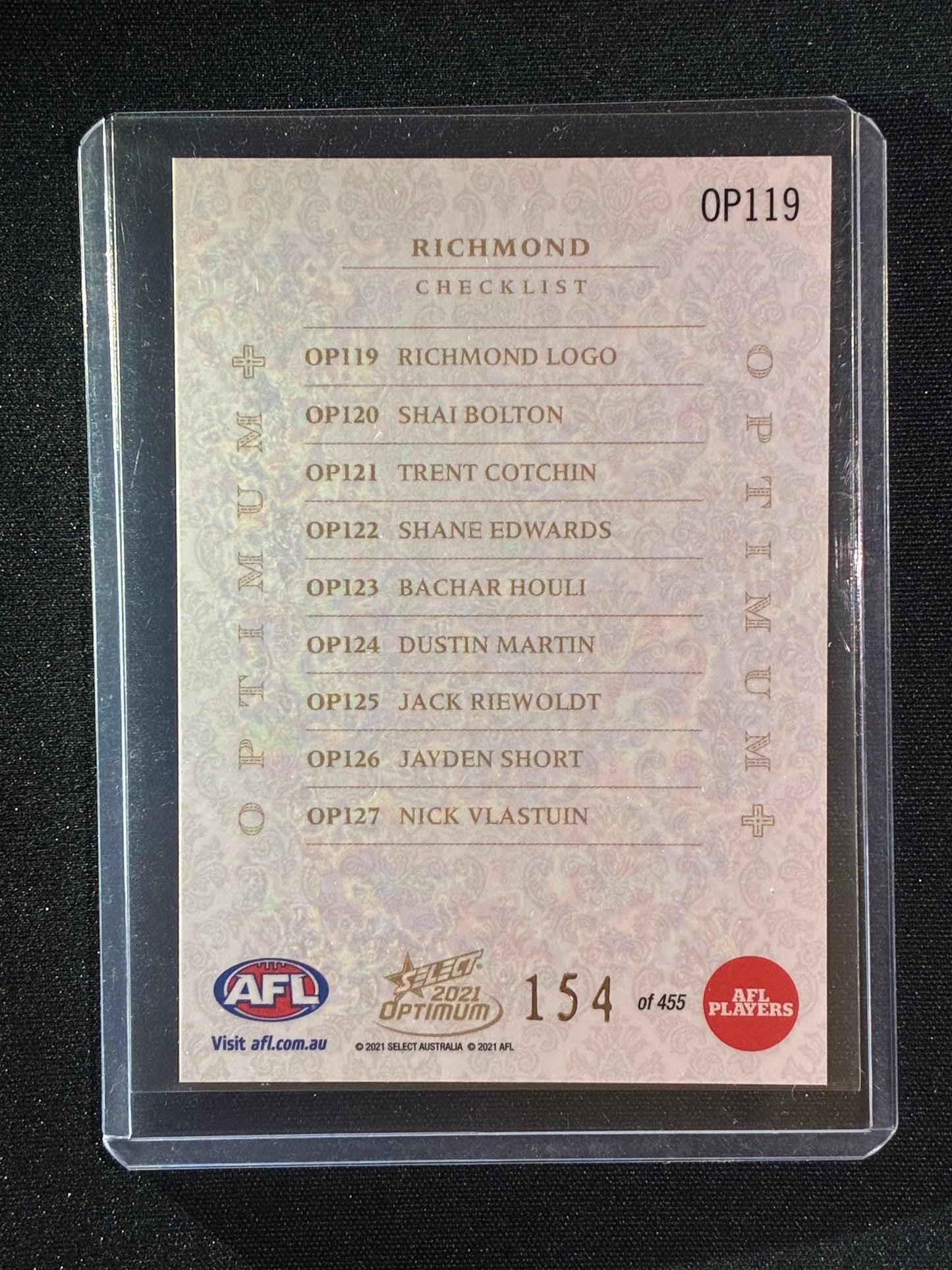 2021 Optimum RICHMOND TIGERS LOGO CHECKLIST Optimum+ Plus 154/455
