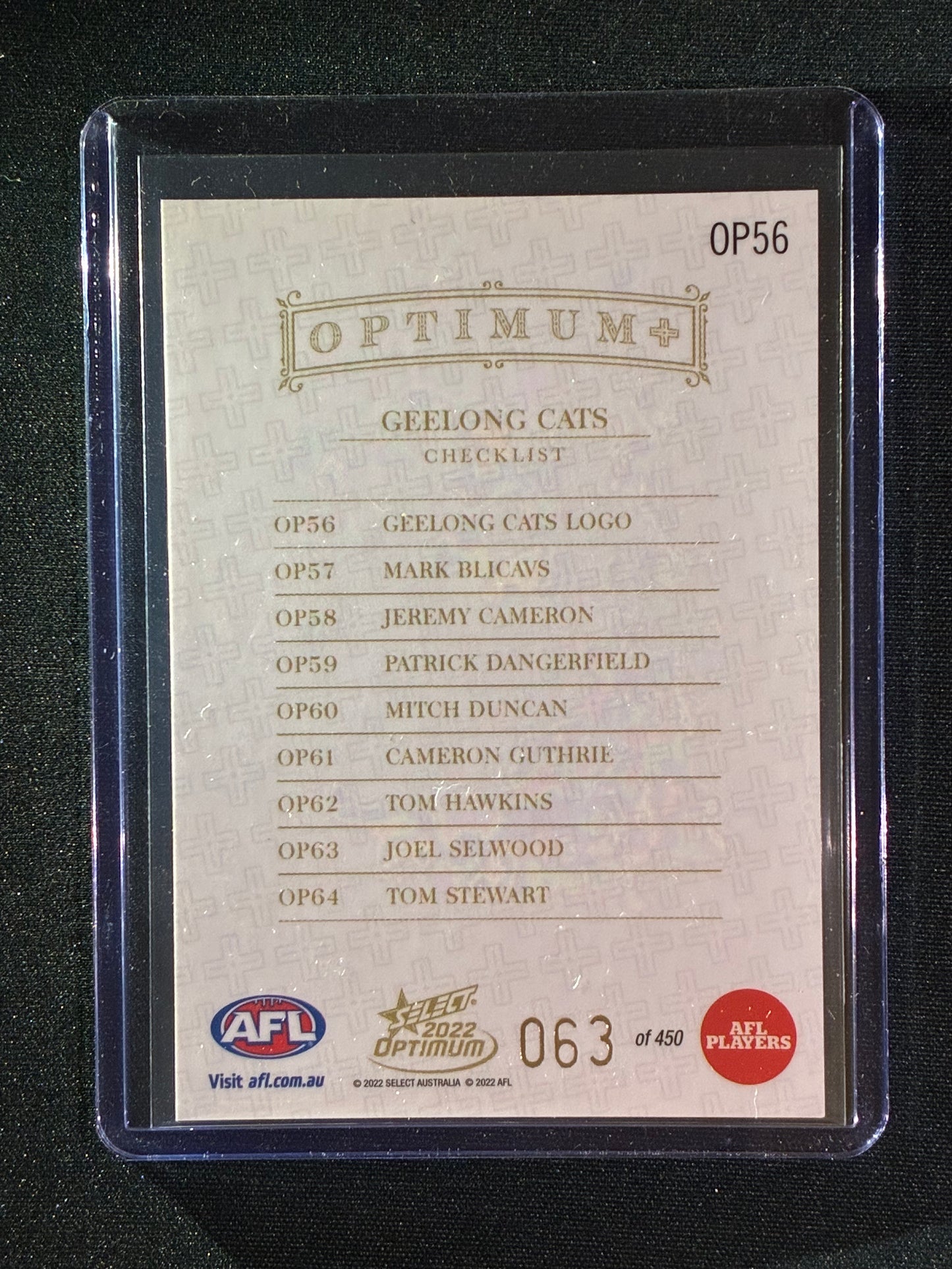 2022 Optimum GEELONG CATS LOGO CHECKLIST Optimum+ Plus 63/450