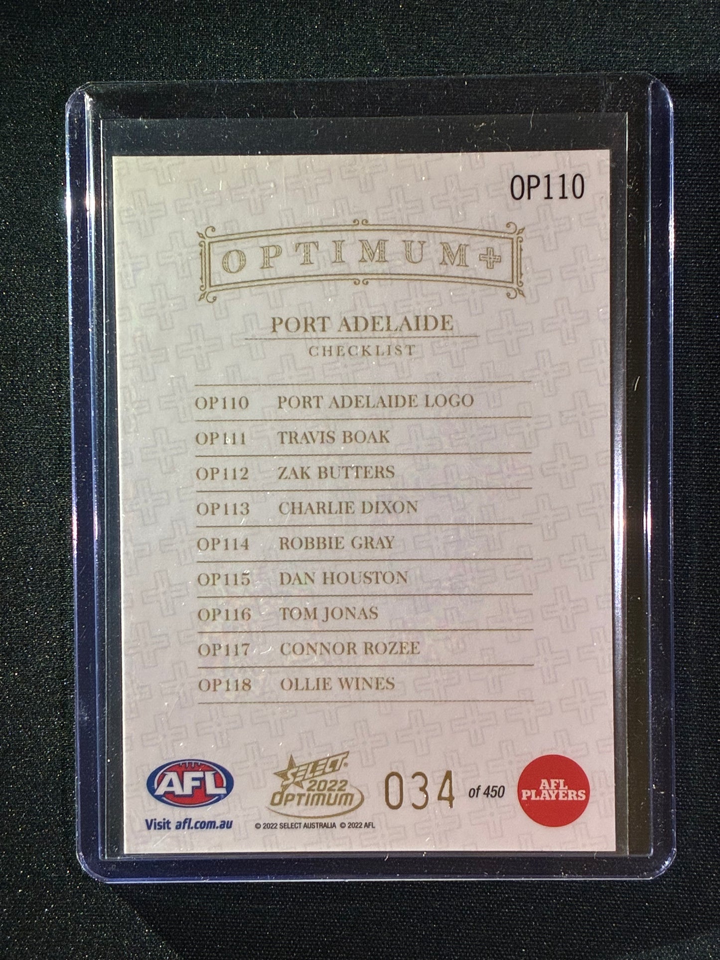 2022 Optimum PORT ADELAIDE POWER LOGO CHECKLIST Optimum+ Plus 34/450