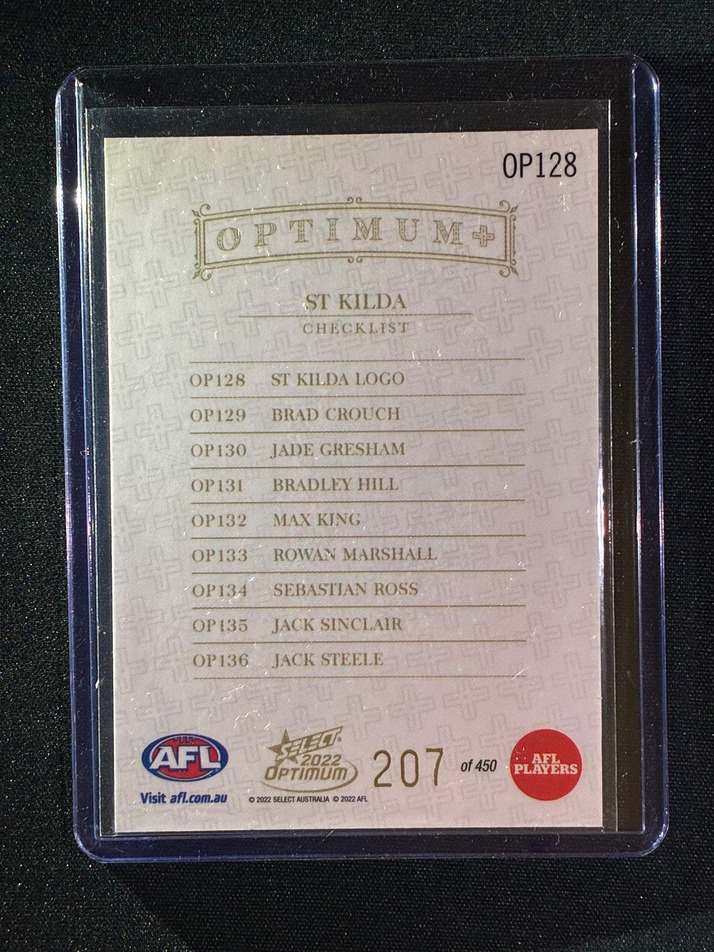 2022 Optimum ST. KILDA SAINTS LOGO CHECKLIST Optimum+ Plus 207/450