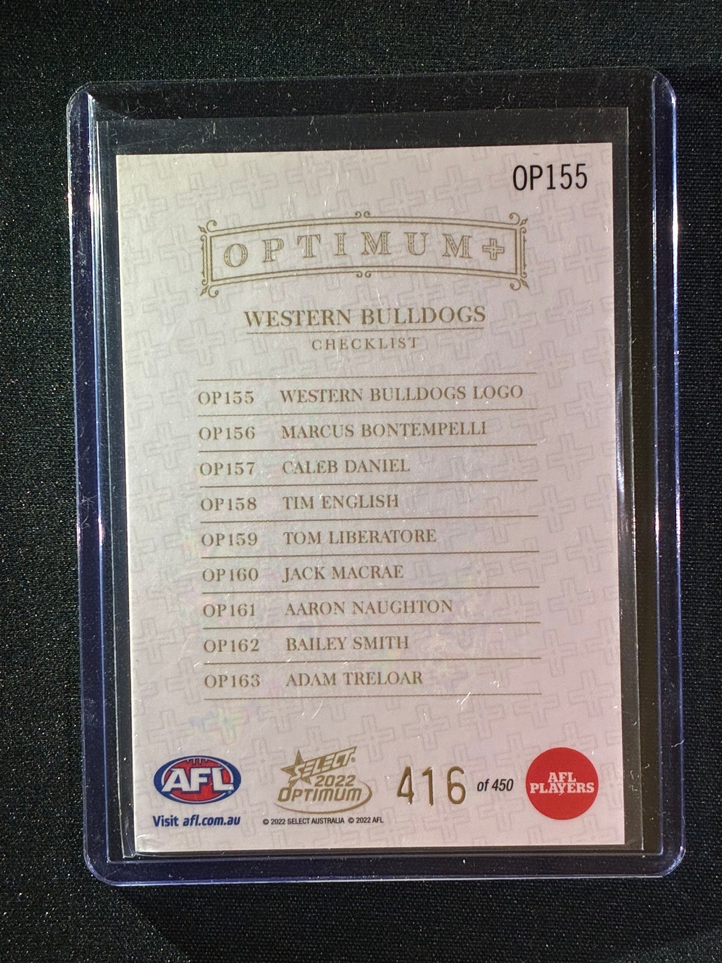 2022 Optimum WESTERN BULLDOGS LOGO CHECKLIST Optimum+ Plus 416/450