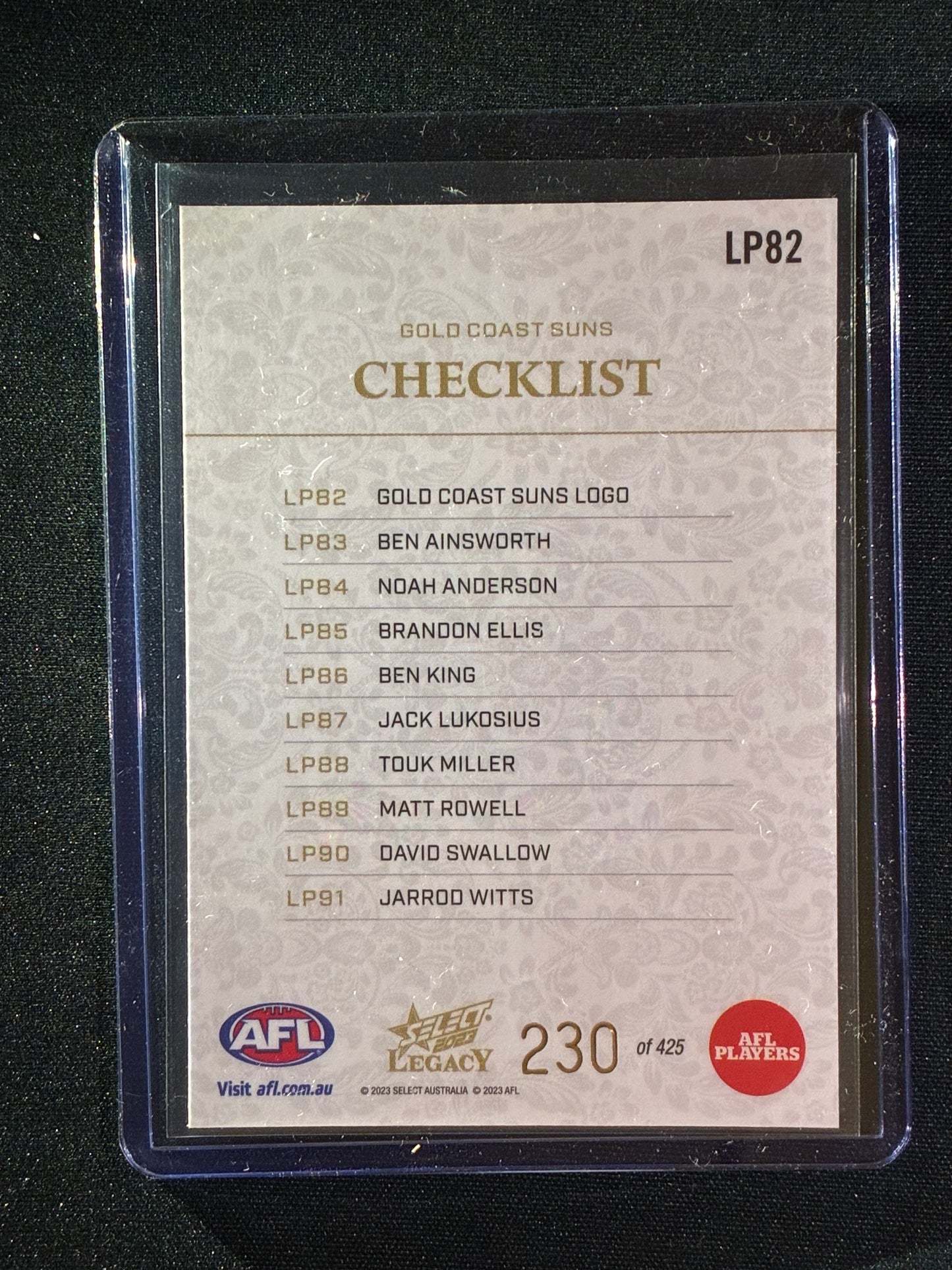 2023 Legacy GOLD COAST SUNS LOGO CHECKLIST Legacy Plus 230/425