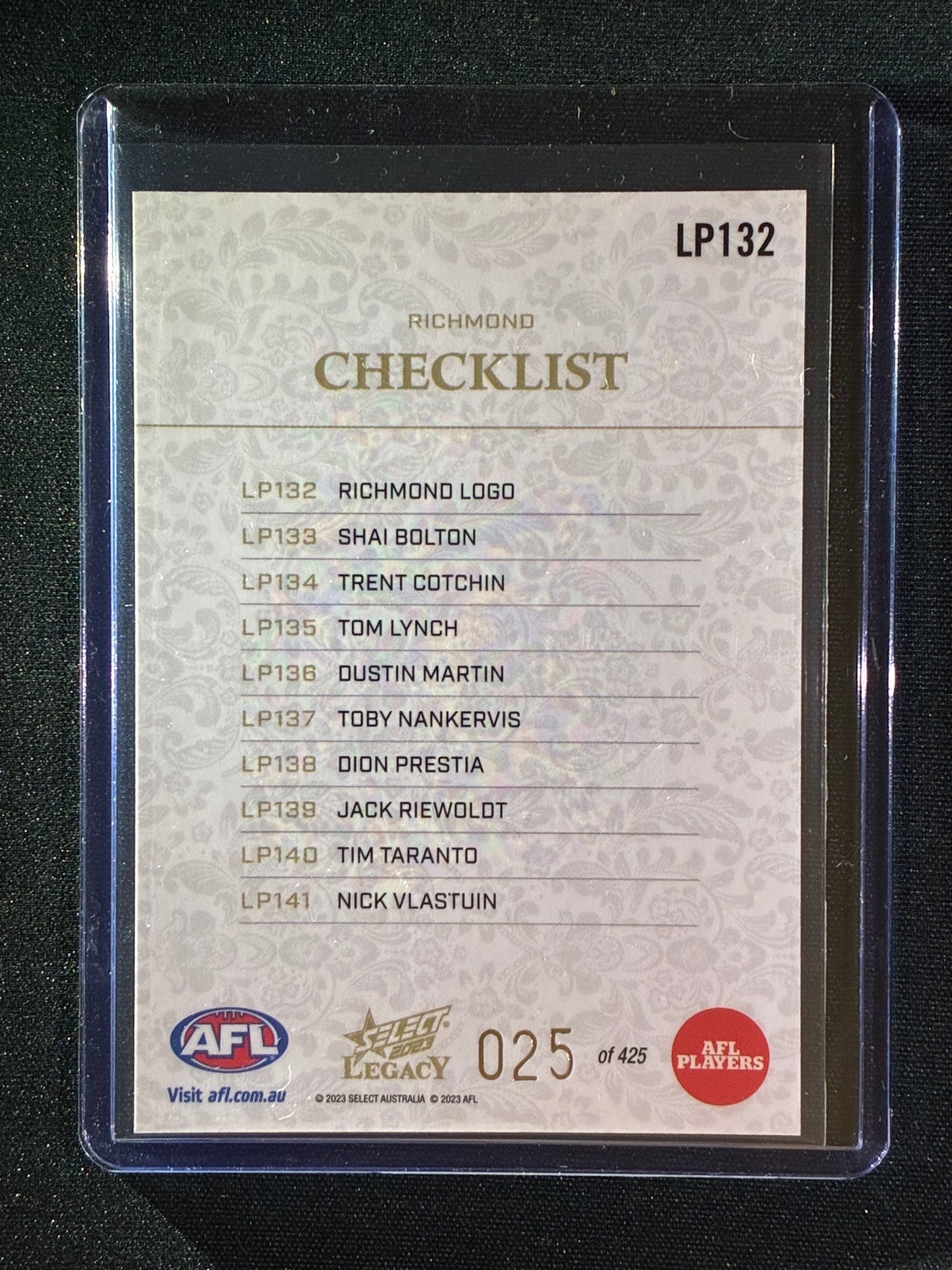 2023 Legacy RICHMOND TIGERS LOGO CHECKLIST Legacy Plus 25/425