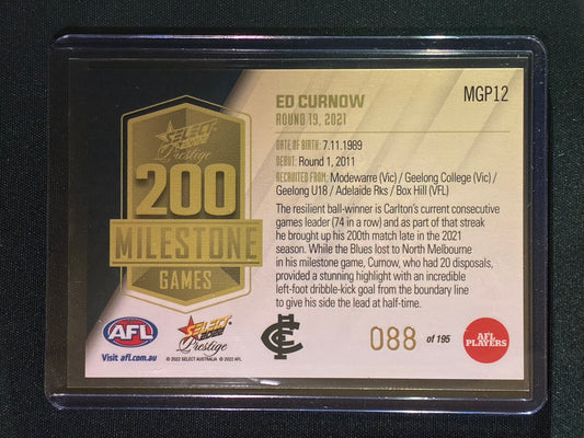 2022 Footy Stars Prestige ED CURNOW AFL Milestone Games 88/195