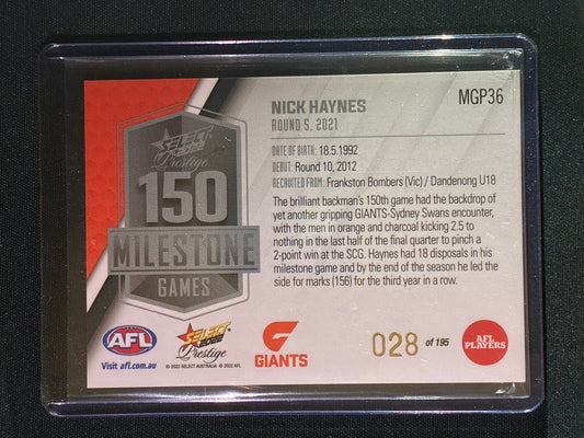 2022 Footy Stars Prestige NICK HAYNES AFL Milestone Games 28/195
