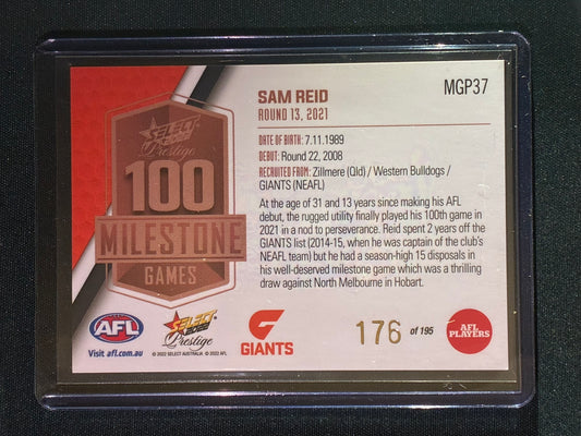 2022 Footy Stars Prestige SAM REID AFL Milestone Games 176/195