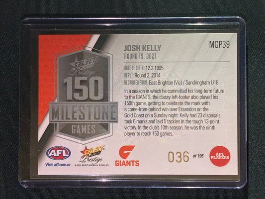 2022 Footy Stars Prestige JOSH KELLY AFL Milestone Games 36/195