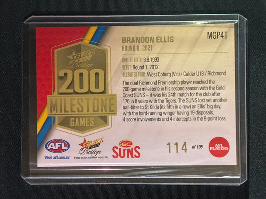 2022 Footy Stars Prestige BRANDON ELLIS AFL Milestone Games 114/195