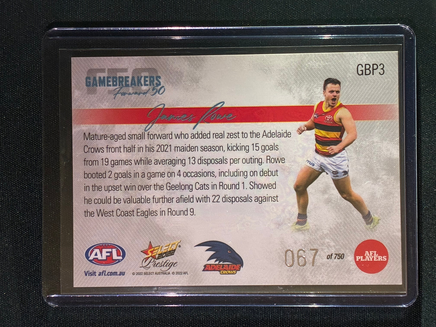2022 Footy Stars Prestige JAMES ROWE Gamebreakers Forward 50 67/750