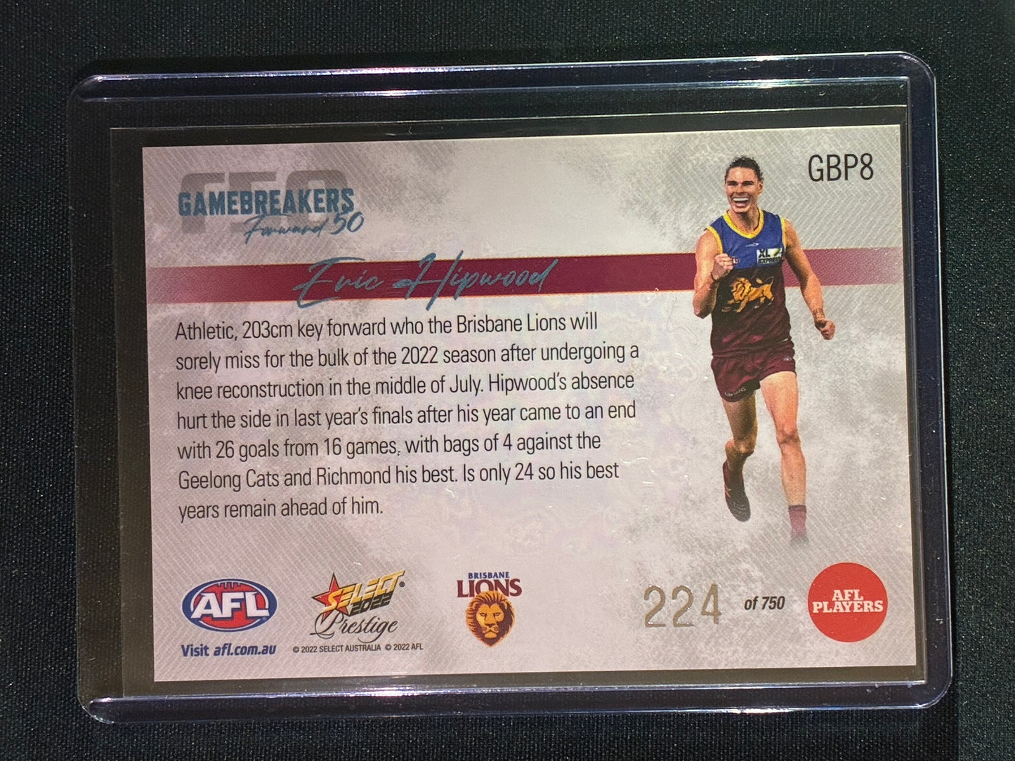 2022 Footy Stars Prestige ERIC HIPWOOD Gamebreakers Forward 50 224/750