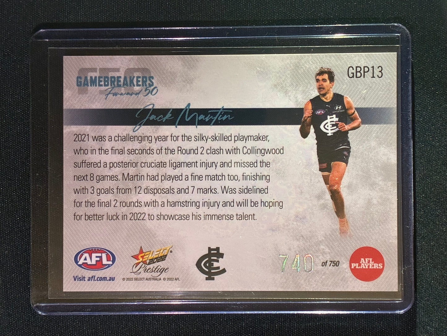 2022 Footy Stars Prestige JACK MARTIN Gamebreakers Forward 50 740/750