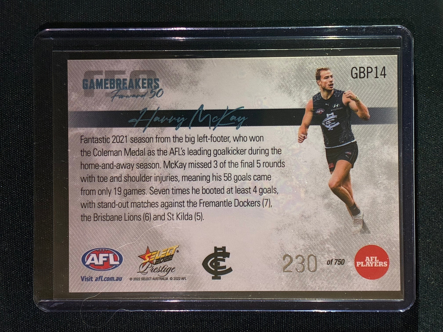 2022 Footy Stars Prestige HARRY MCKAY Gamebreakers Forward 50 230/750