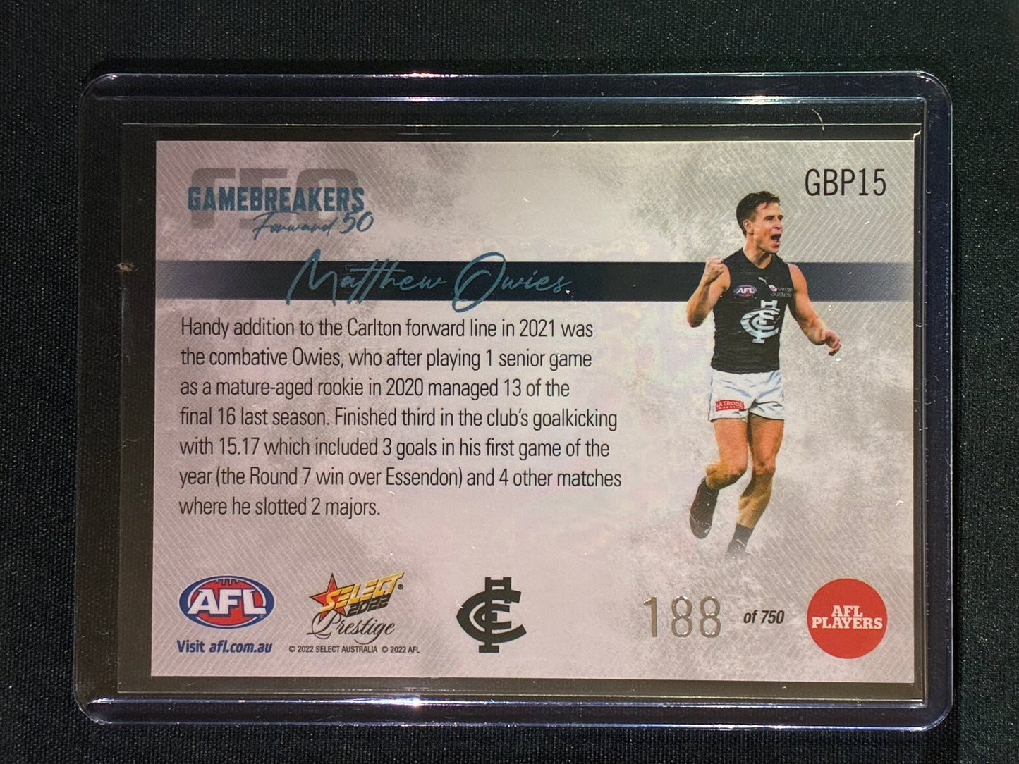 2022 Footy Stars Prestige MATTHEW OWIES Gamebreakers Forward 50 188/750