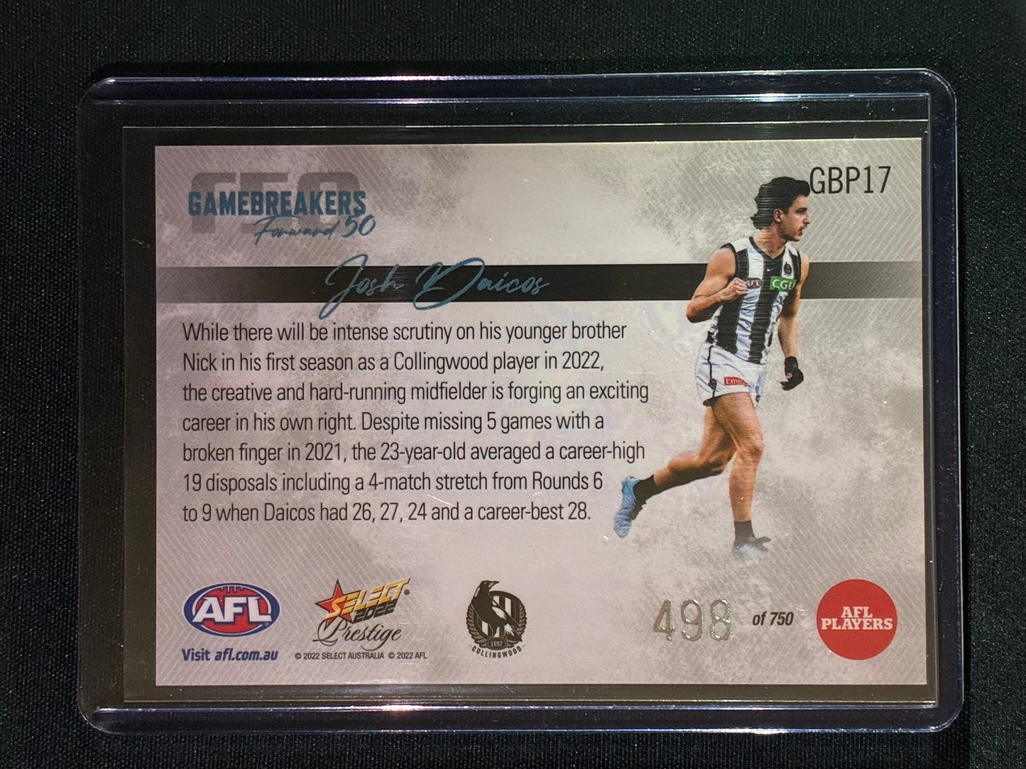 2022 Footy Stars Prestige JOSH DAICOS Gamebreakers Forward 50 498/750