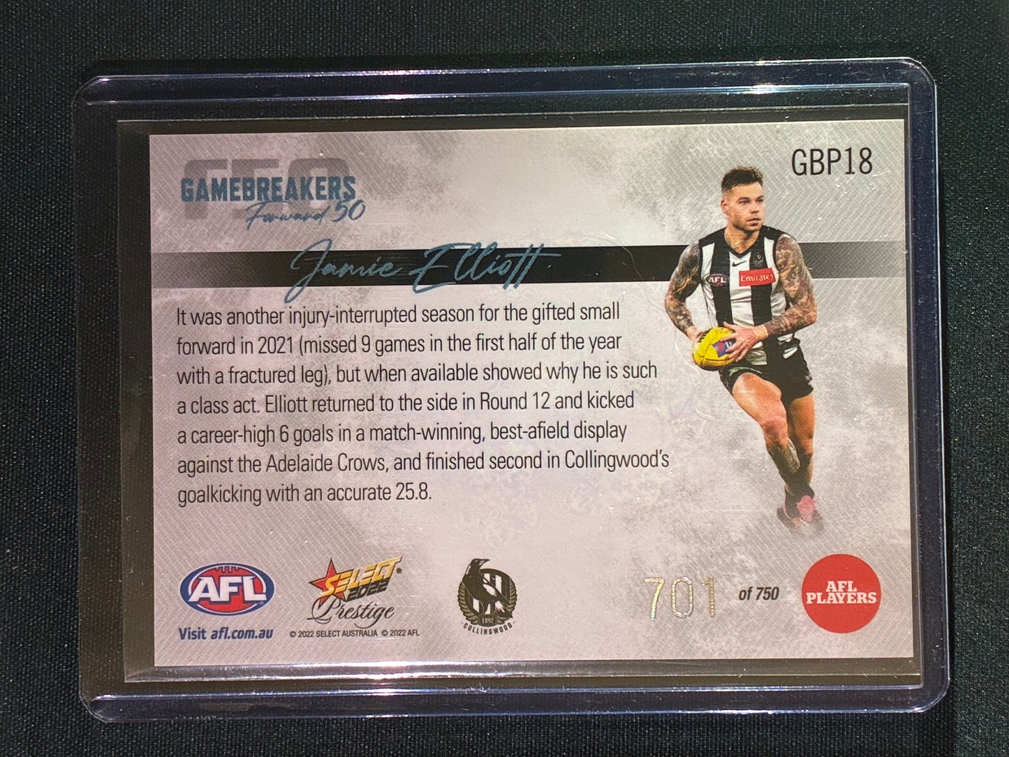 2022 Footy Stars Prestige JAMIE ELLIOTT Gamebreakers Forward 50 701/750