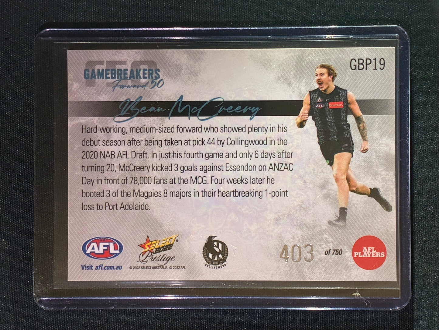 2022 Footy Stars Prestige BEAU MCCREERY Gamebreakers Forward 50 403/750