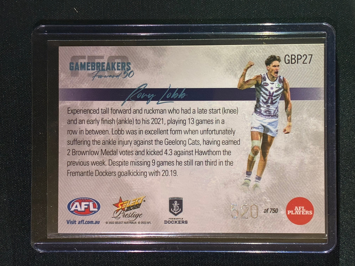 2022 Footy Stars Prestige RORY LOBB Gamebreakers Forward 50 520/750