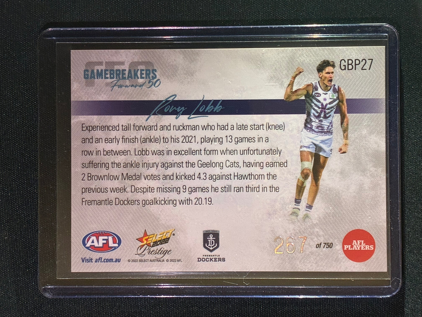 2022 Footy Stars Prestige RORY LOBB Gamebreakers Forward 50 267/750